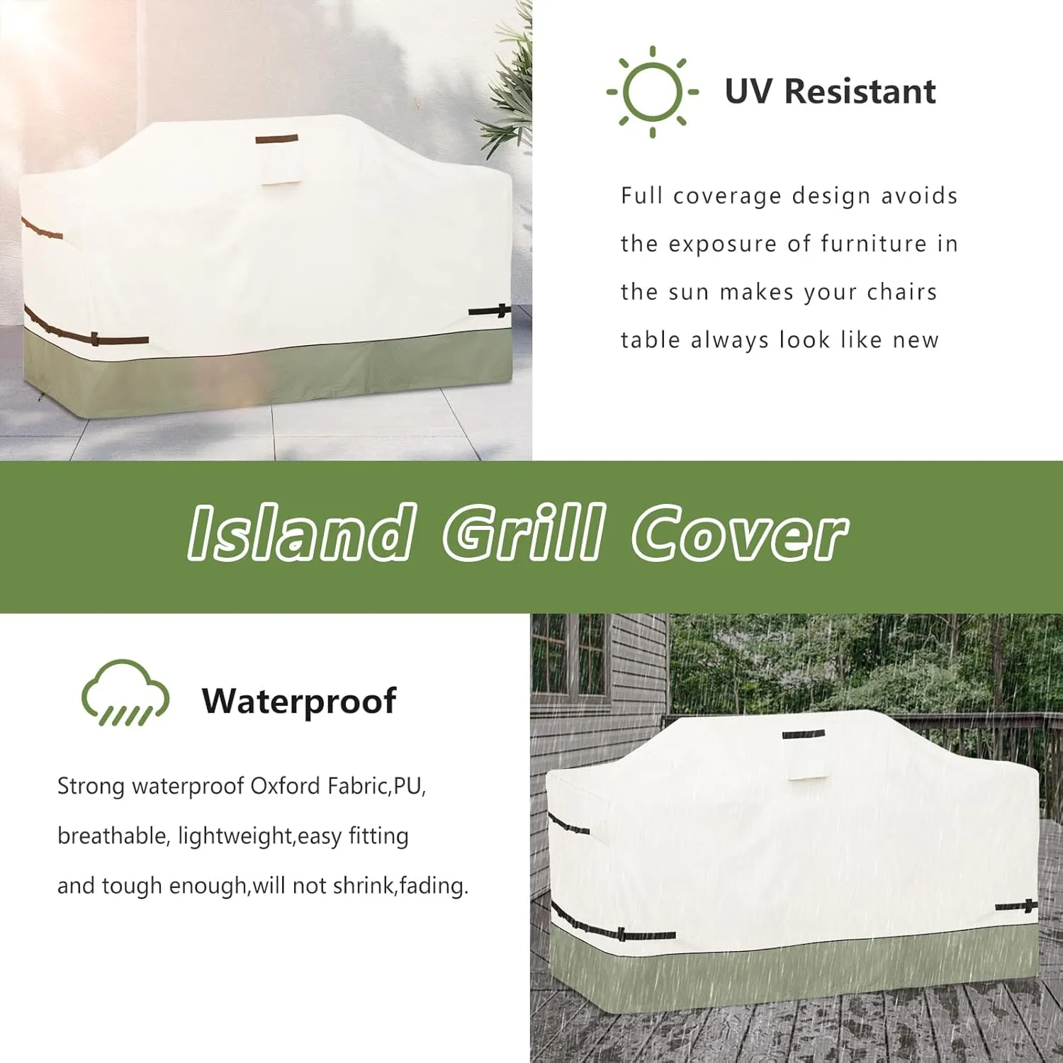 98 Inch Island Grill Cover - 600D Heavy Duty Waterproof All Weather Protection Outdoor Cover,Beige&Grayish Green