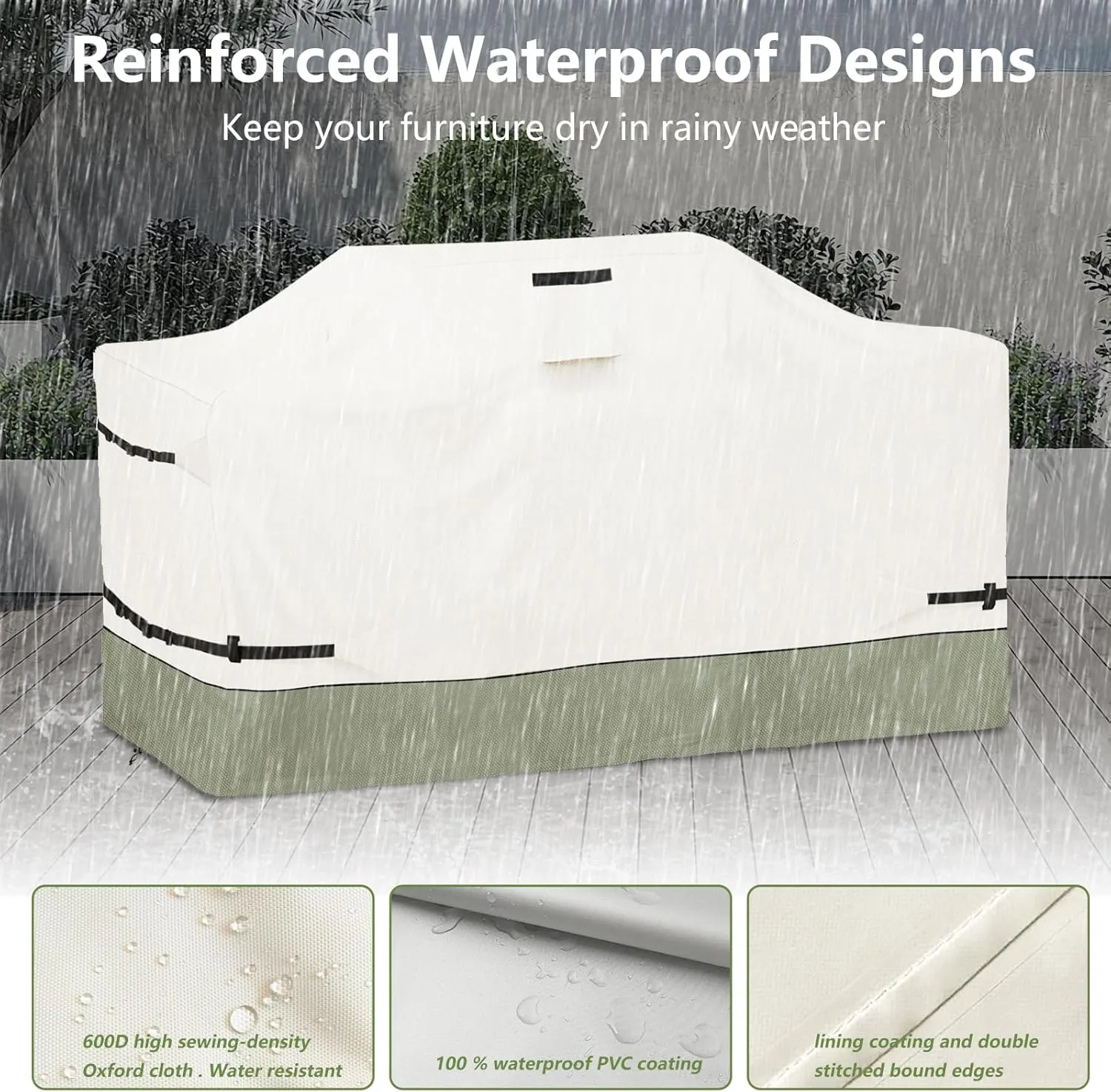 98 Inch Island Grill Cover - 600D Heavy Duty Waterproof All Weather Protection Outdoor Cover,Beige&Grayish Green