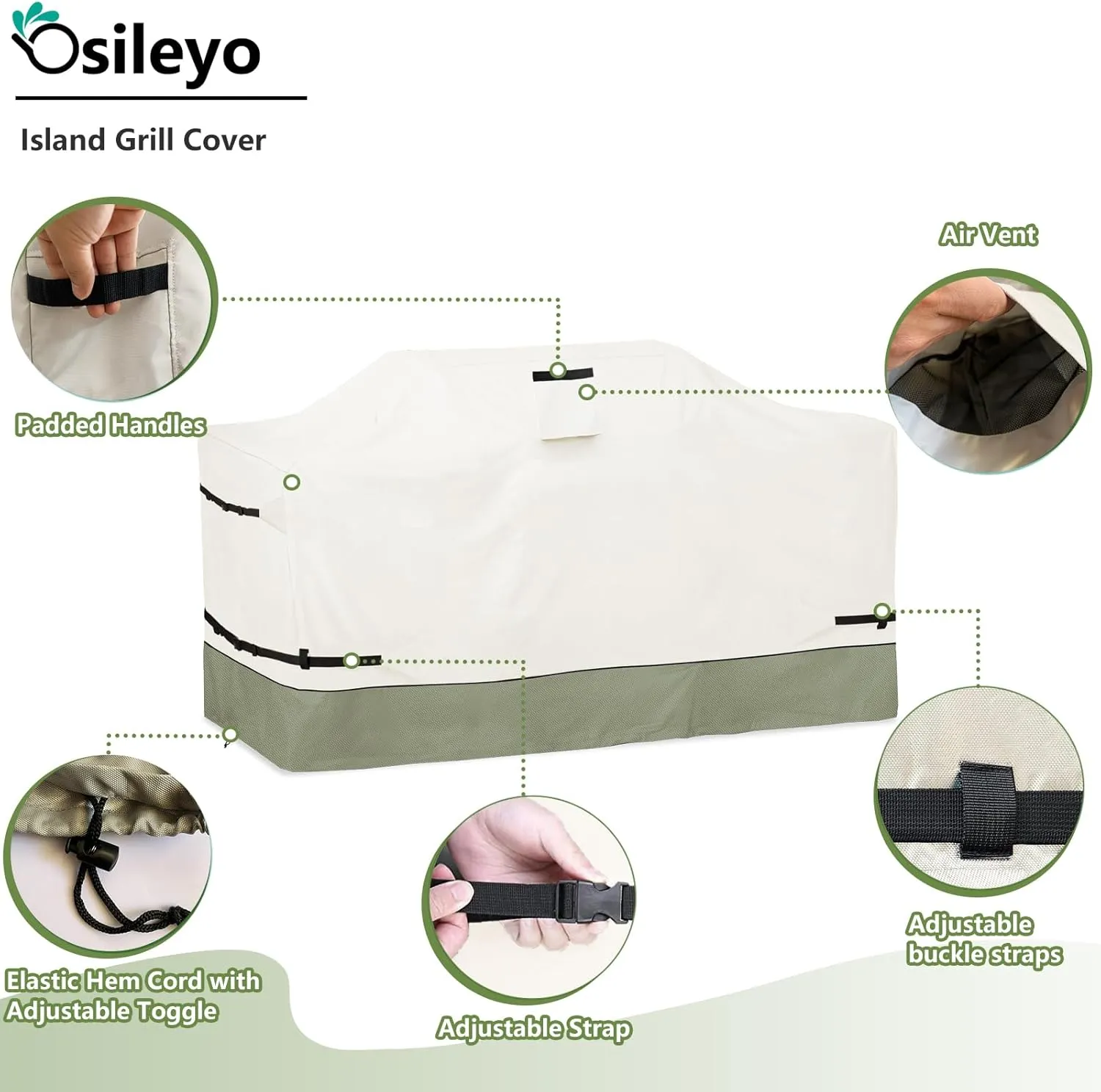 98 Inch Island Grill Cover - 600D Heavy Duty Waterproof All Weather Protection Outdoor Cover,Beige&Grayish Green