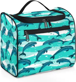 A Flock Of Dolphins In The Sea Hanging Travel Toiletry Bag for Women Girls, Waterproof Makeup Organizer Bag Case with Compartments, Portable Bathroom Cosmetic Storage Bag Pouch Holder