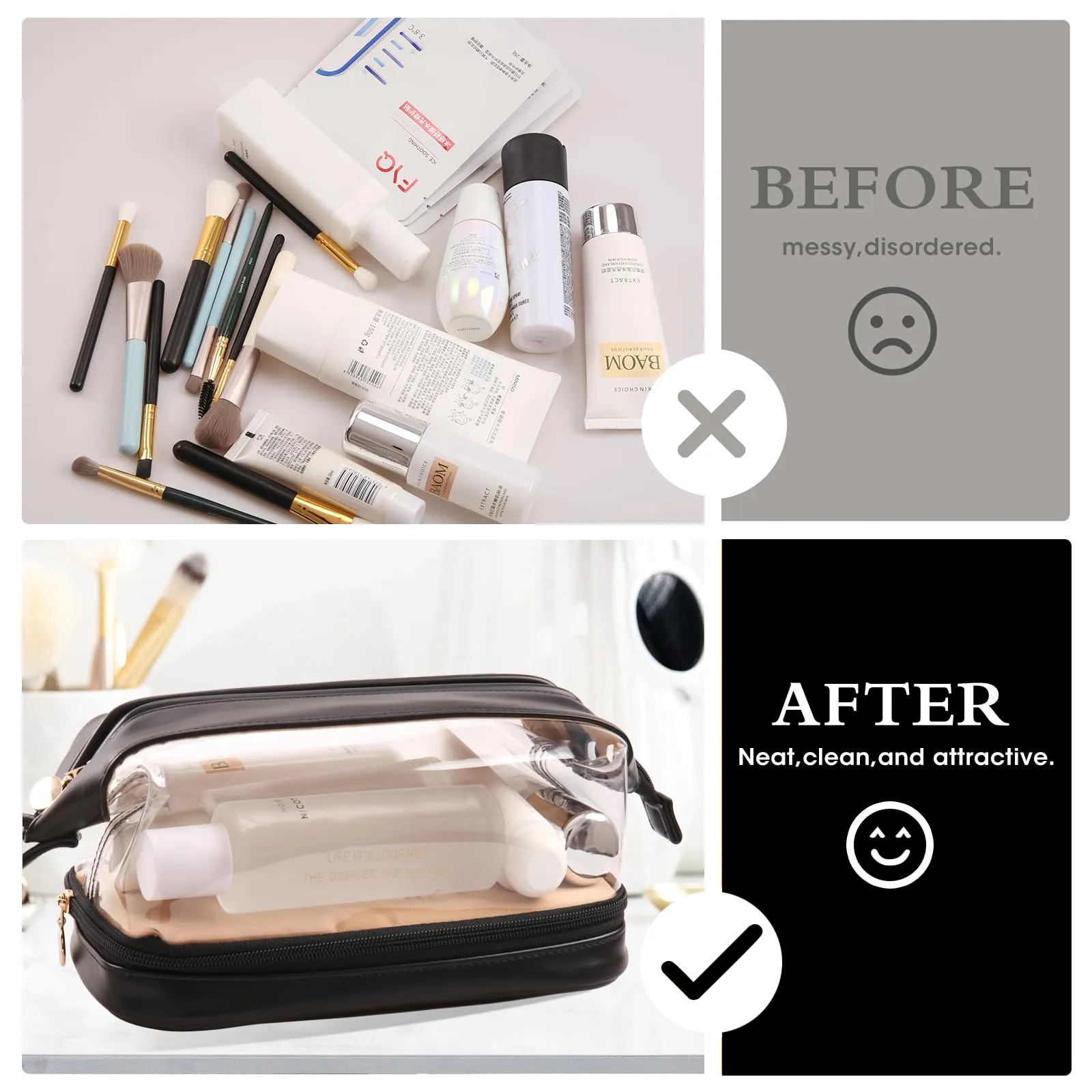 Abiudeng Large Makeup Bag,Clear shower bag,Waterproof Cosmetic Bag,Make up Travel Bag Essentials,Cute Travel Toiletry Bag for Women Makeup Bag Organizer with Bottom Pouch,Travel Size Toiletries Bag