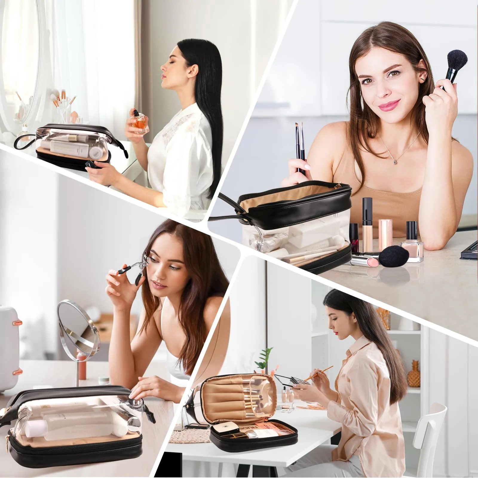 Abiudeng Large Makeup Bag,Clear shower bag,Waterproof Cosmetic Bag,Make up Travel Bag Essentials,Cute Travel Toiletry Bag for Women Makeup Bag Organizer with Bottom Pouch,Travel Size Toiletries Bag