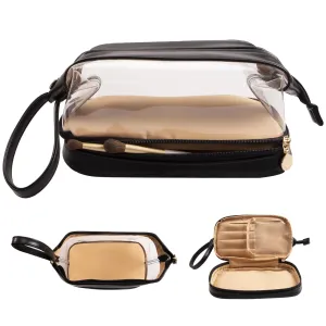 Abiudeng Large Makeup Bag,Clear shower bag,Waterproof Cosmetic Bag,Make up Travel Bag Essentials,Cute Travel Toiletry Bag for Women Makeup Bag Organizer with Bottom Pouch,Travel Size Toiletries Bag