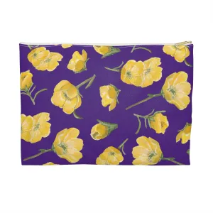 Accessory Pouch, Buttercups, Purple Background, Oklahoma Wildflower, Yellow Floral