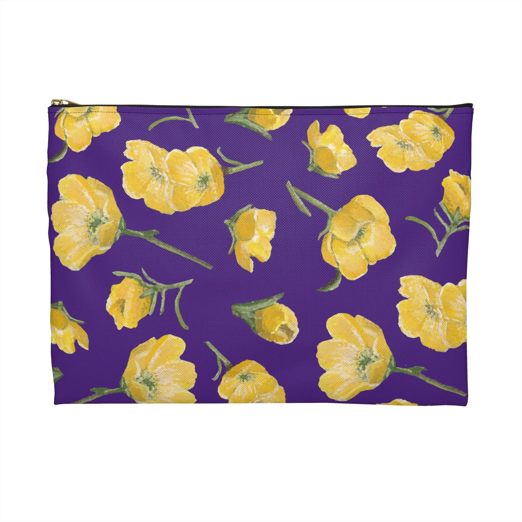 Accessory Pouch, Buttercups, Purple Background, Oklahoma Wildflower, Yellow Floral