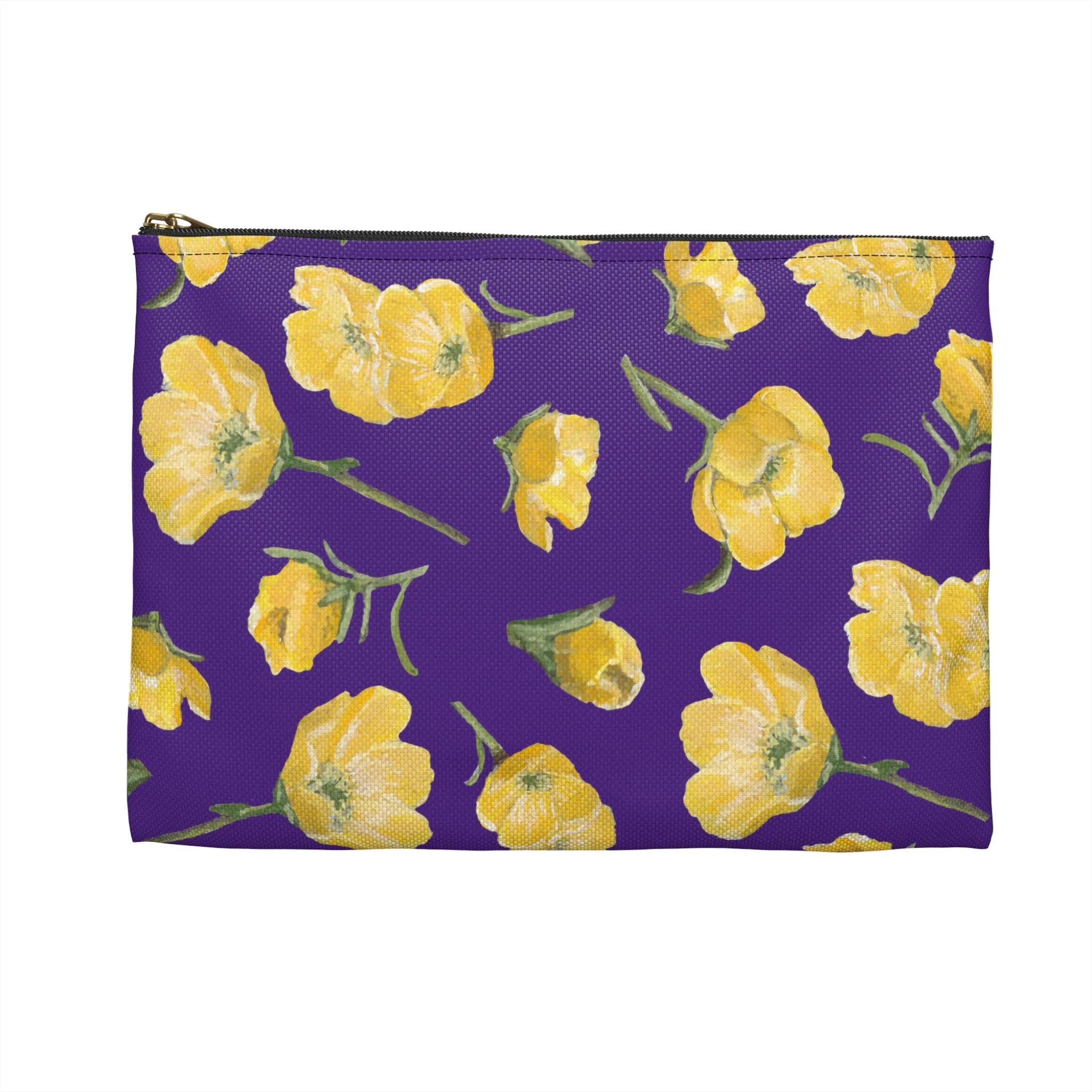 Accessory Pouch, Buttercups, Purple Background, Oklahoma Wildflower, Yellow Floral