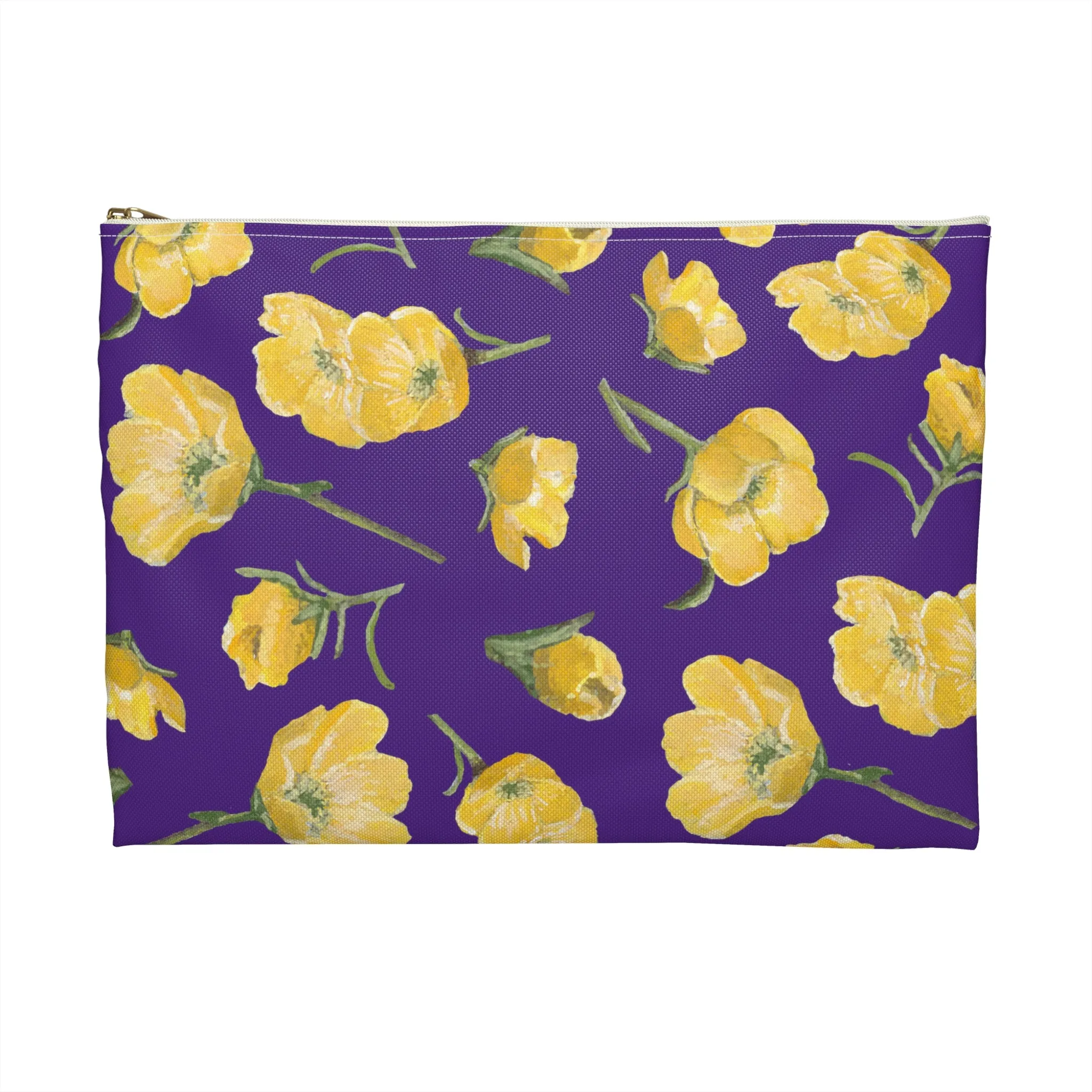 Accessory Pouch, Buttercups, Purple Background, Oklahoma Wildflower, Yellow Floral
