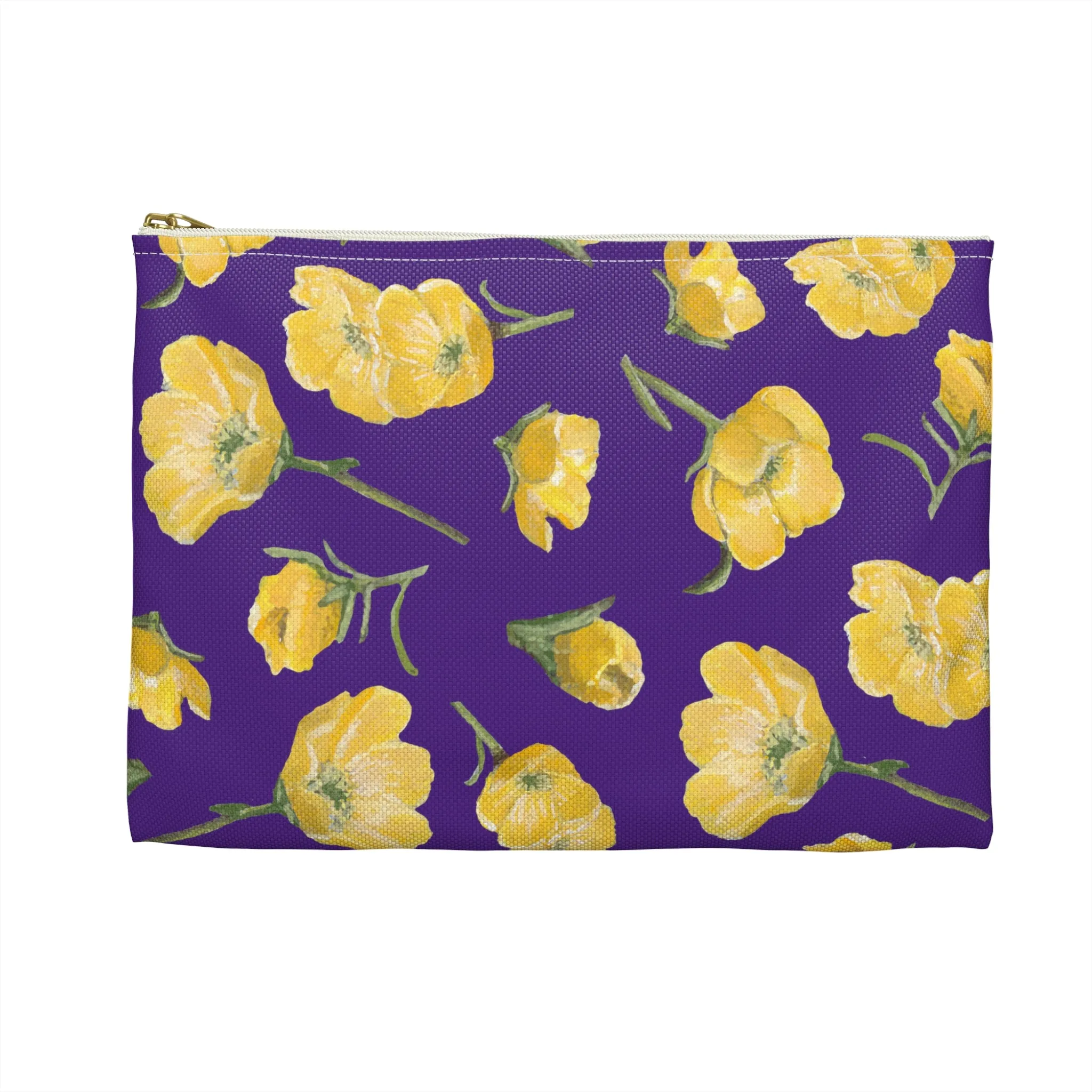 Accessory Pouch, Buttercups, Purple Background, Oklahoma Wildflower, Yellow Floral