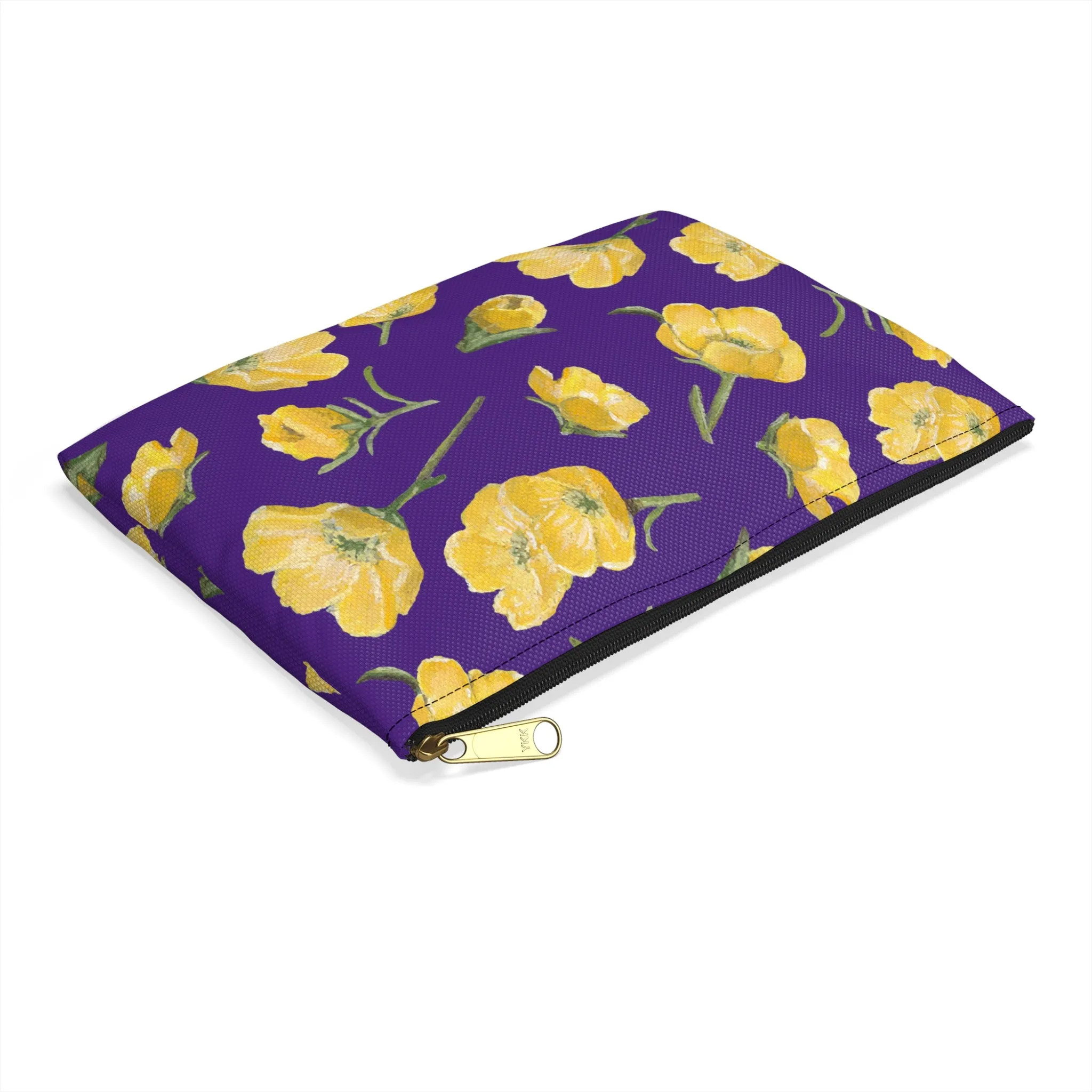 Accessory Pouch, Buttercups, Purple Background, Oklahoma Wildflower, Yellow Floral