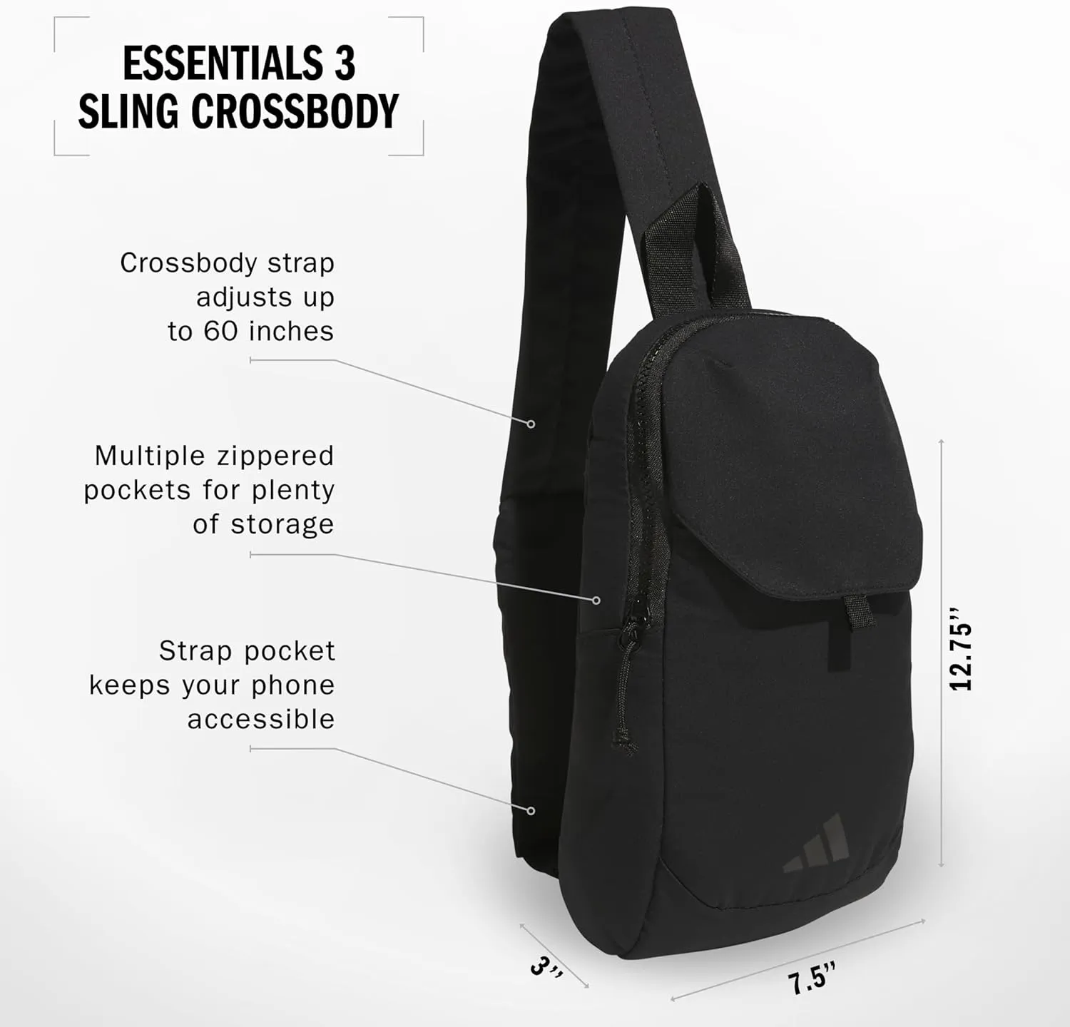 adidas Essentials Sling Small Crossbody Bag for Women and Men (5L), Black/3.0, One Size