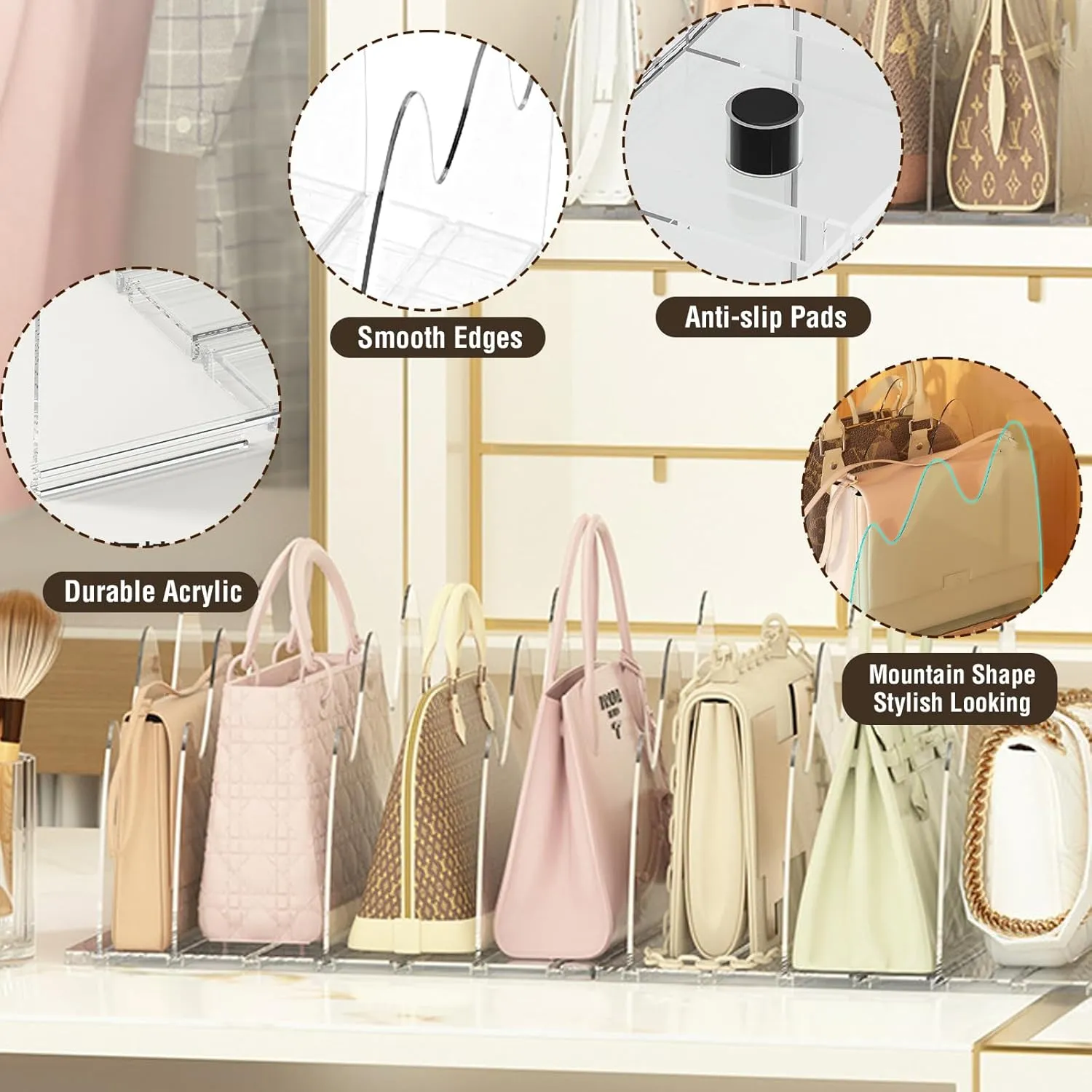 Adjustable Acrylic Bag Divider Organizers - 8 Dividers, 2 Bases for Sweaters, Shirts and More