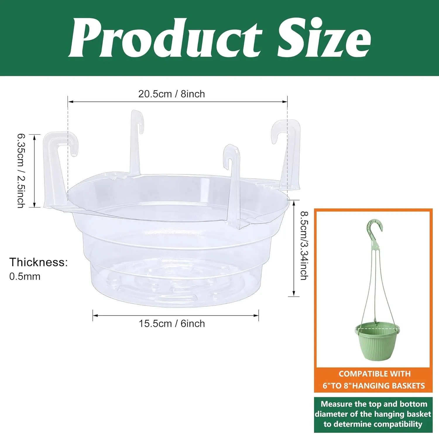 Adnee 15 Pcs 8 Inch Hanging Plant Water Catcher-Clear Plastics Plant Water Catcher Tray-Hanging Plant Saucers Drip Pans for Indoor Outdoor Hanging Basket Flower Pot