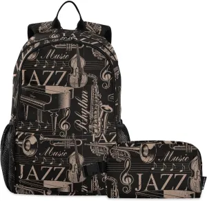 Aflyko Kid Backpack with Lunch Box Jazz Piano Music Note Back to School Bookbag for Boys Girls Primary Daycare Daypack Laptop Pack Hiking Camping Travel