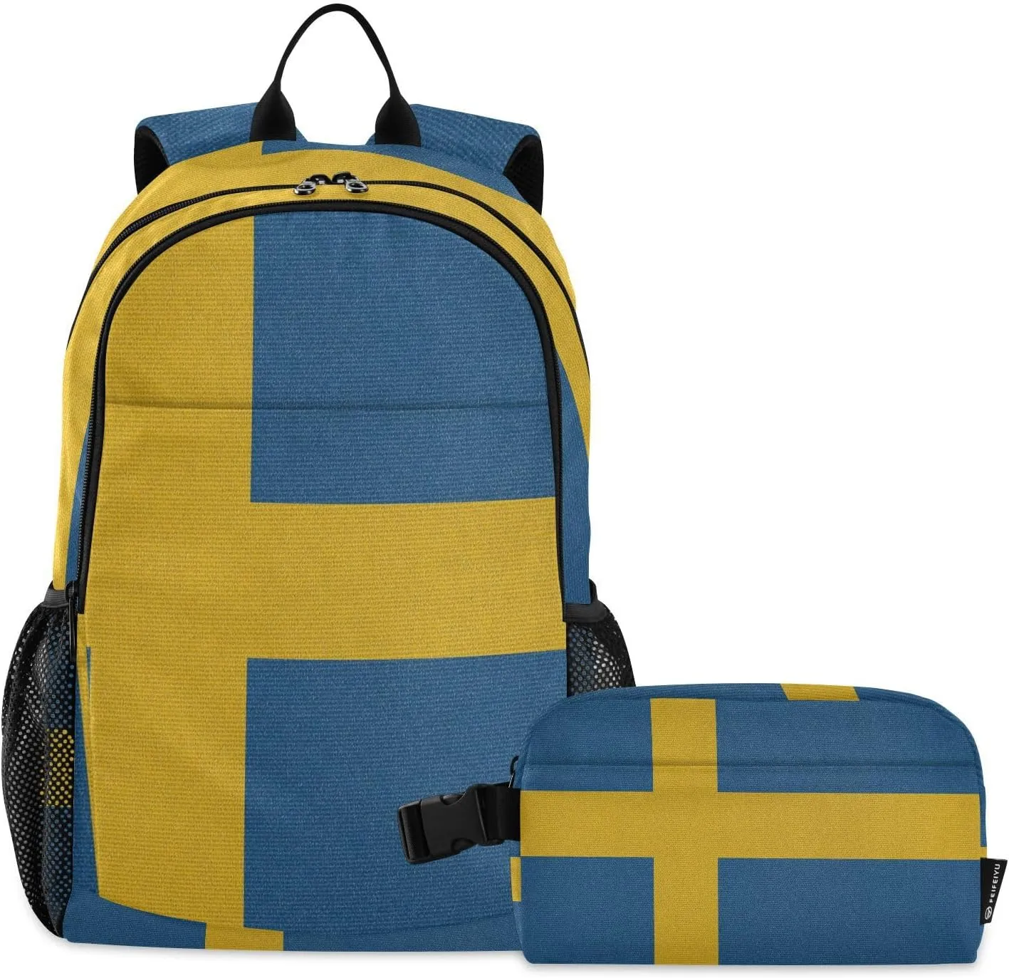 Aflyko Patriot Kid Backpack with Lunch Box Set for Boys Girls Flag Of Sweden Back to School Bookbag Primary Daycare Daypack Laptop Pack Hiking Camping Travel