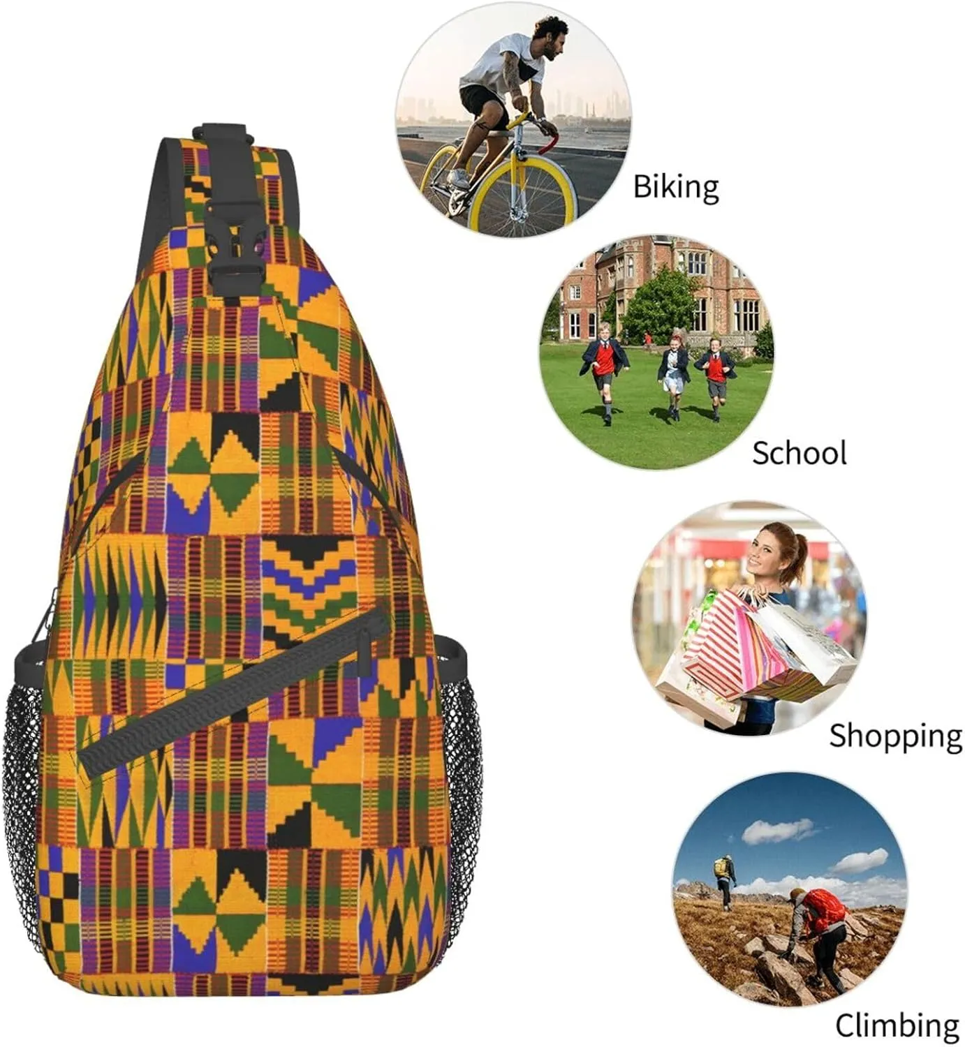 African Crossbody Bag African Art Shoulder Bag Backpack Africa Sling Bag Chest Casual Daypack for Outdoor