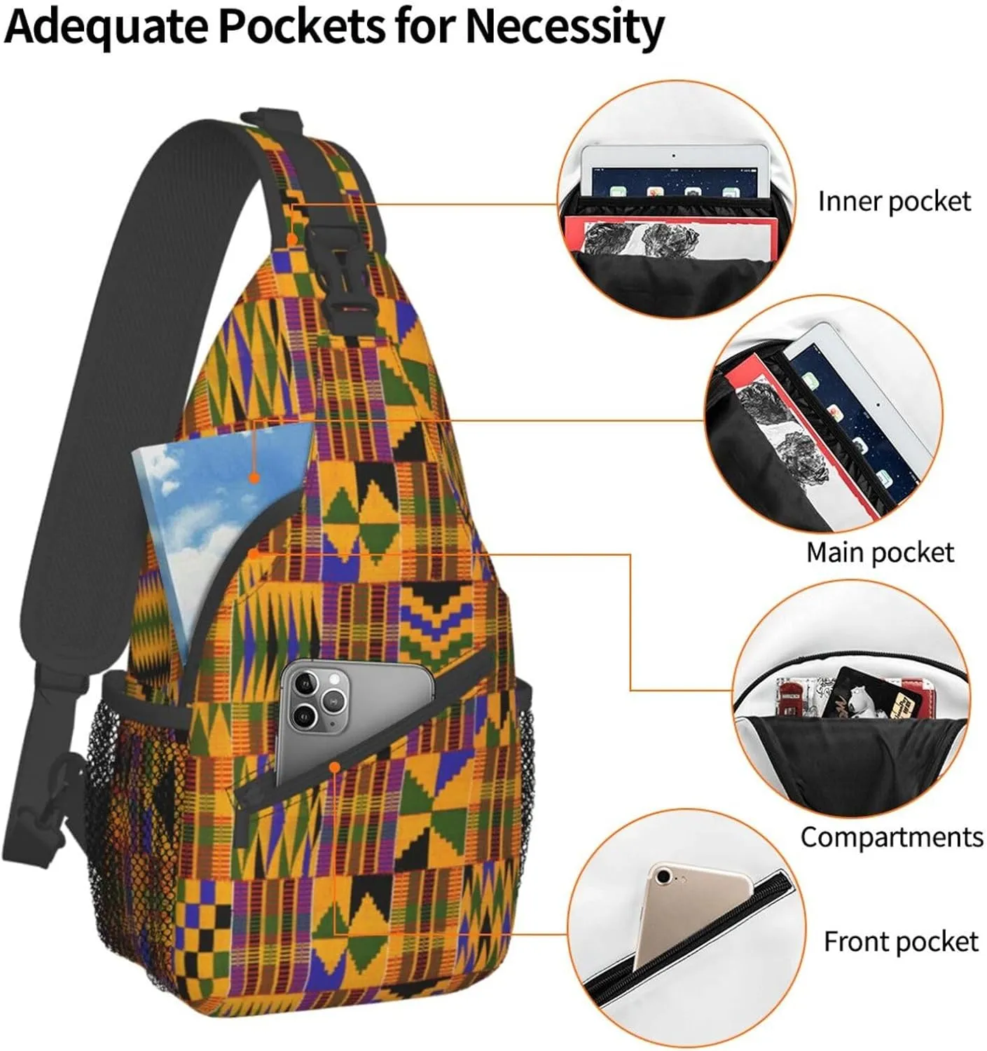 African Crossbody Bag African Art Shoulder Bag Backpack Africa Sling Bag Chest Casual Daypack for Outdoor