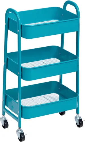 AGTEK Movable Rolling Organizer - 3 Tier Metal Storage Cart, Peacock Blue