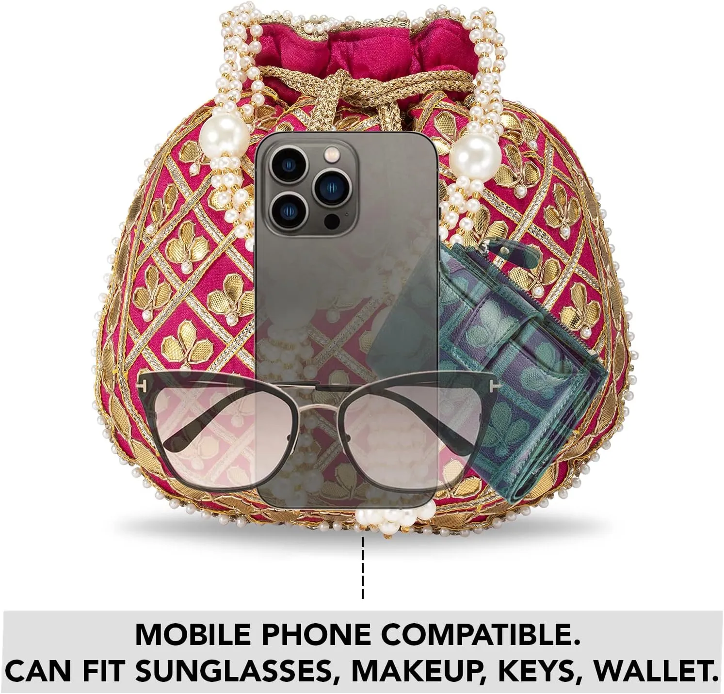 Aheli Embroidered Potli Bag Gift for Women Handmade Ethnic Purse Evening Handbags Stylish Bridal Fashion Clutch Bag