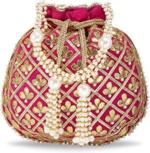 Aheli Embroidered Potli Bag Gift for Women Handmade Ethnic Purse Evening Handbags Stylish Bridal Fashion Clutch Bag