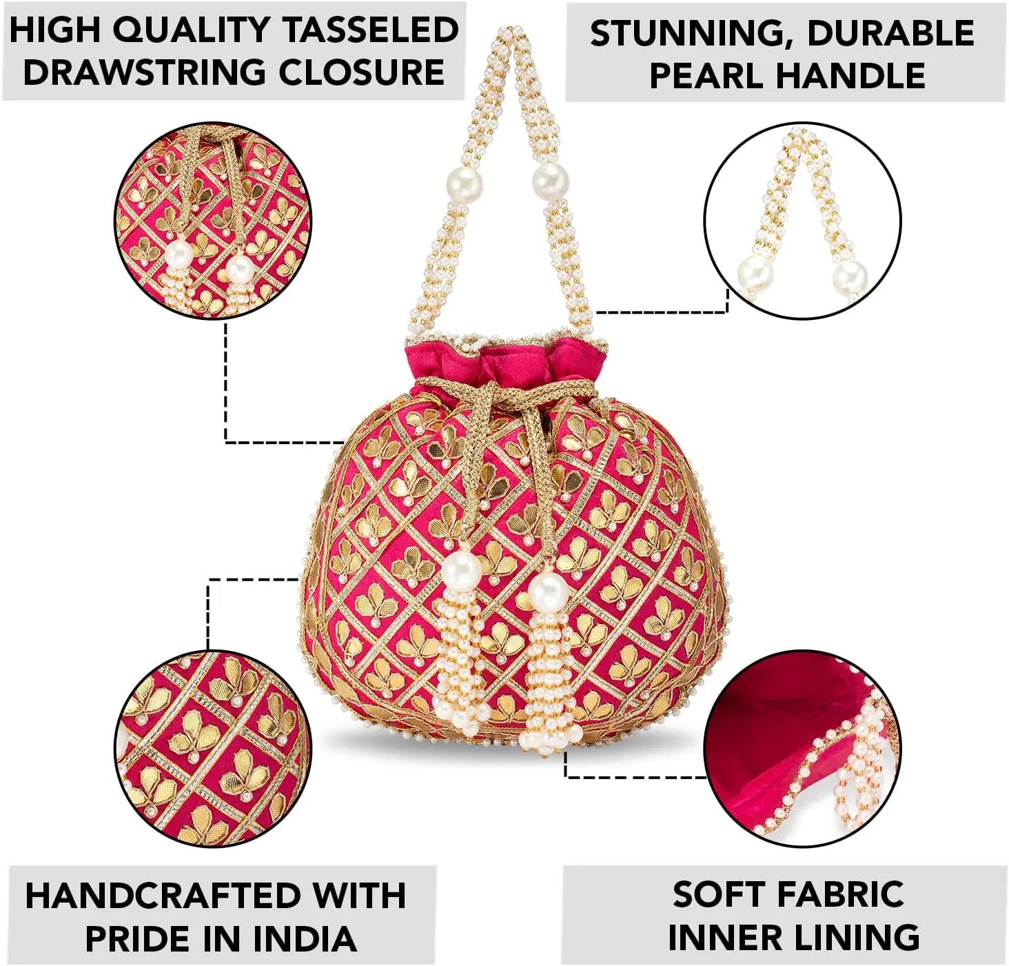 Aheli Embroidered Potli Bag Gift for Women Handmade Ethnic Purse Evening Handbags Stylish Bridal Fashion Clutch Bag