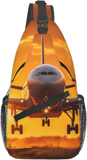 Aircraft Plane at Sunset Print Diagonally Sling Bag Cross Bag Adjustable Strap Compact Crossbody Bag Travel Bag
