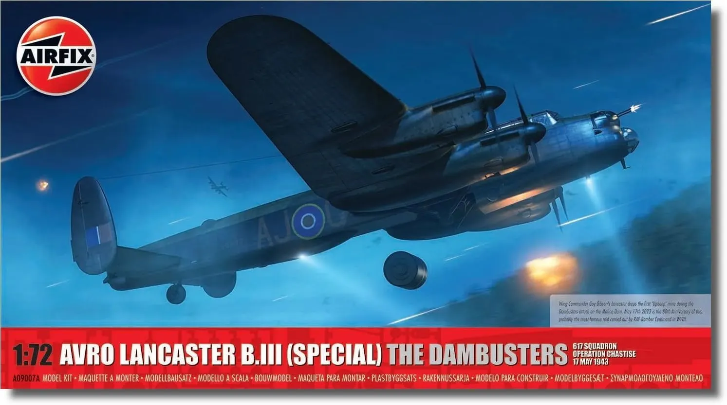 Airfix Model Airplane Kit Gift Set - A09007A Avro Lancaster B.III (Special) 'The DAMBUSTERS', Plastic Plane Model Kits for Adults & Kids 14 , Skill Level 3, 1:72 Scale WW2 Military Aircraft Models