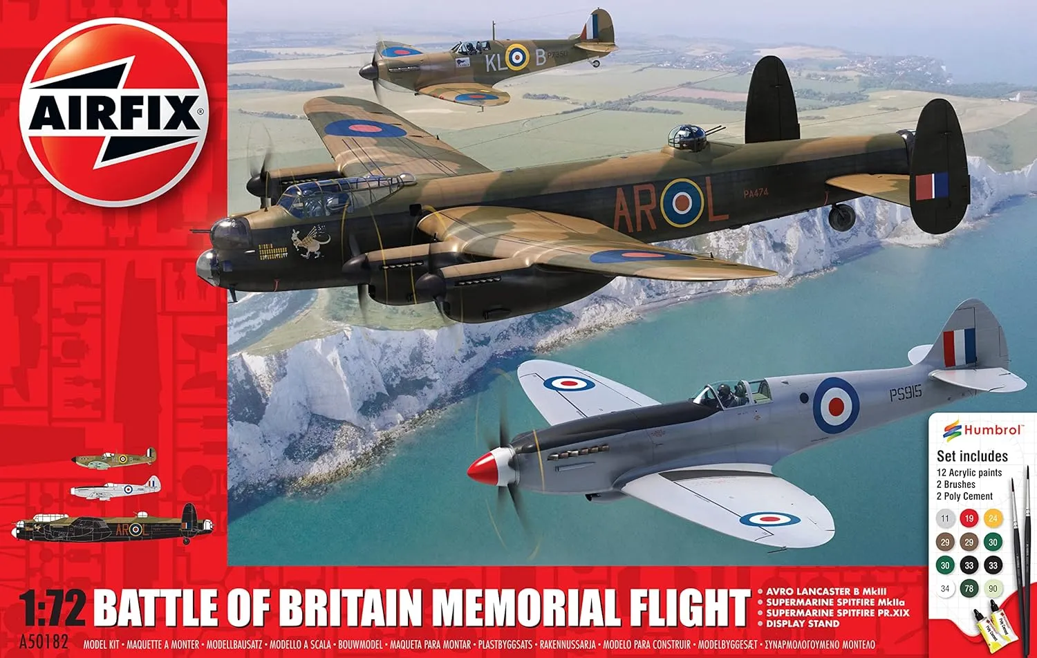 Airfix Model Airplane Kit Gift Set - A50182 Battle of Britain Memorial Flight, Plastic Plane Model Kits for Adults & Kids 8 , Skill Level 2, 1:72 Scale WW2 Military Aircraft Models