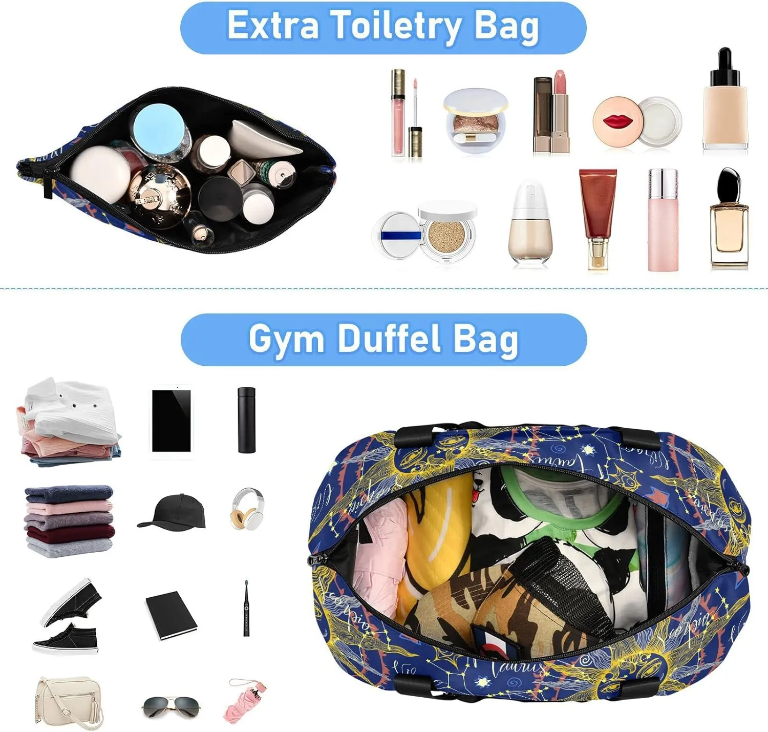 ALAZA Zodiac Moon Sun Gym Bag Sports Duffel Bag with Shoes Compartment, Overnight Weekender Travel Tote Bag for Women Men Trip College