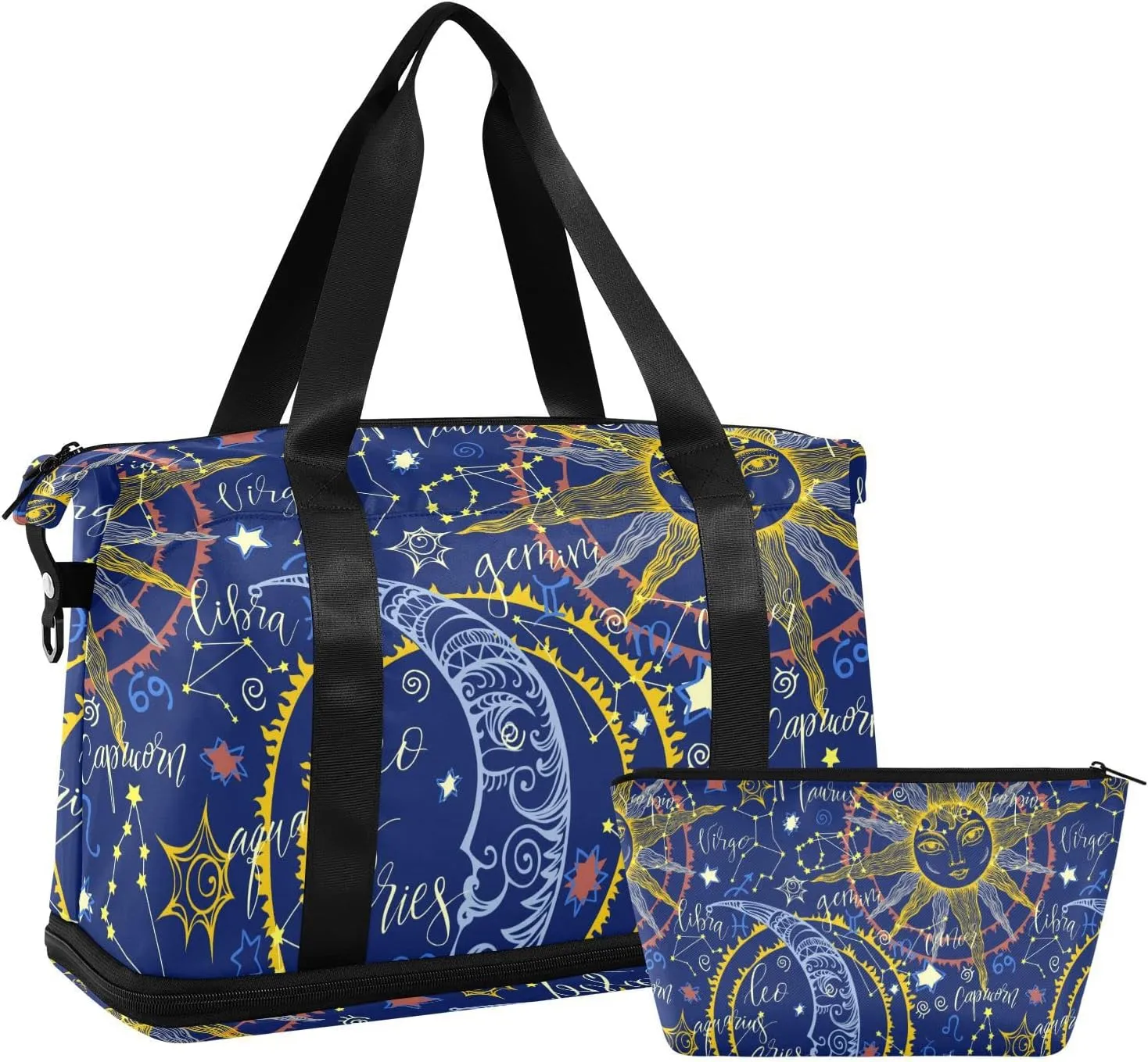 ALAZA Zodiac Moon Sun Gym Bag Sports Duffel Bag with Shoes Compartment, Overnight Weekender Travel Tote Bag for Women Men Trip College