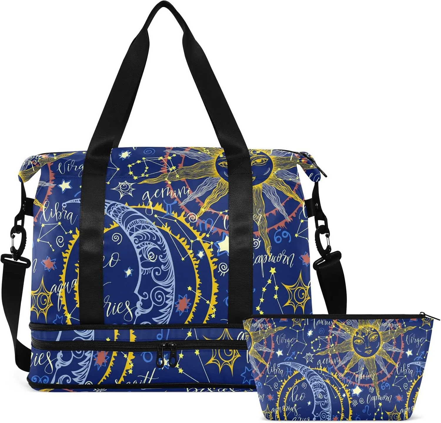 ALAZA Zodiac Moon Sun Gym Bag Sports Duffel Bag with Shoes Compartment, Overnight Weekender Travel Tote Bag for Women Men Trip College