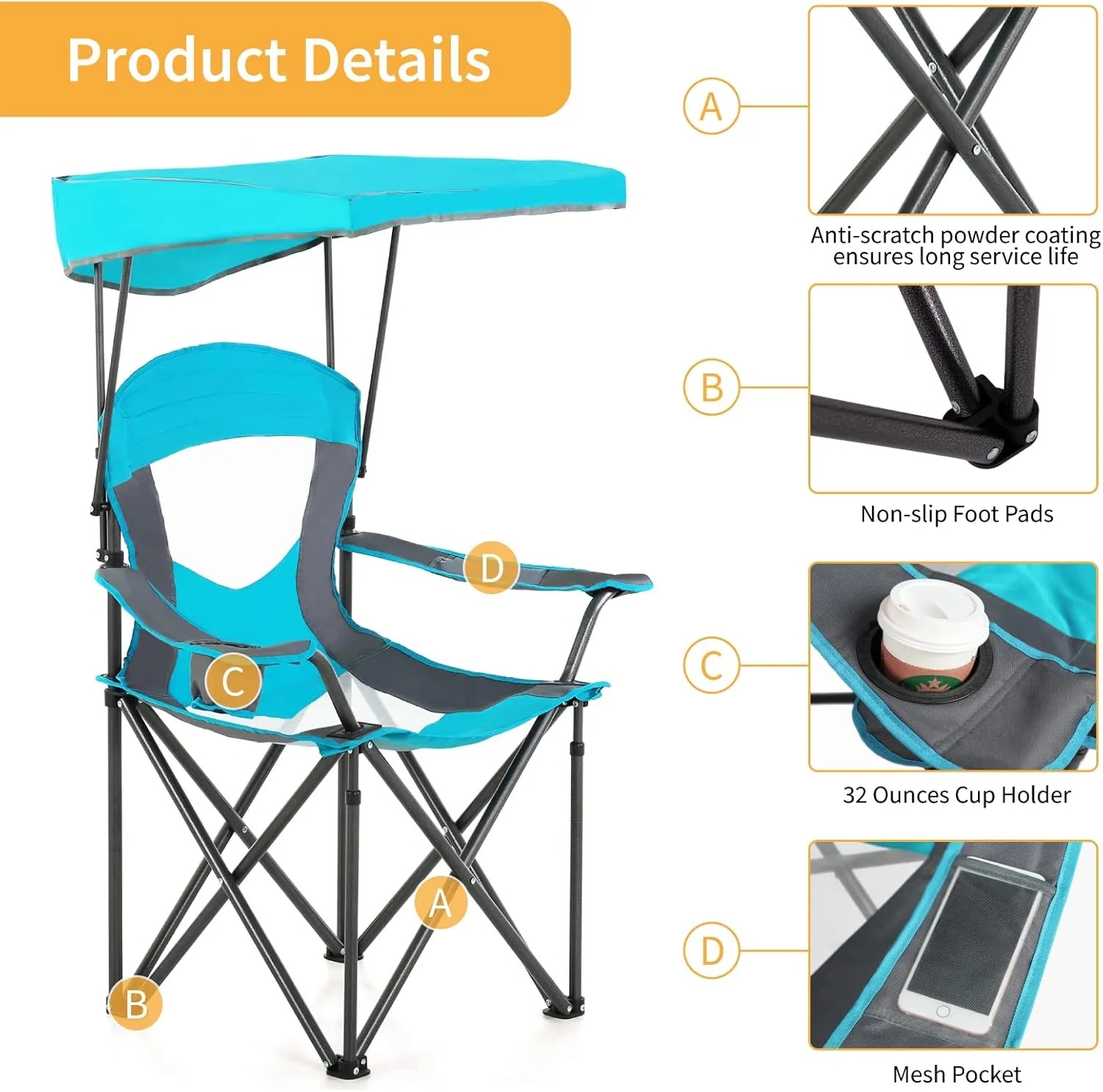ALPHA CAMP Oversized Camping Chair with Shade Canopy, Folding Lawn Chairs