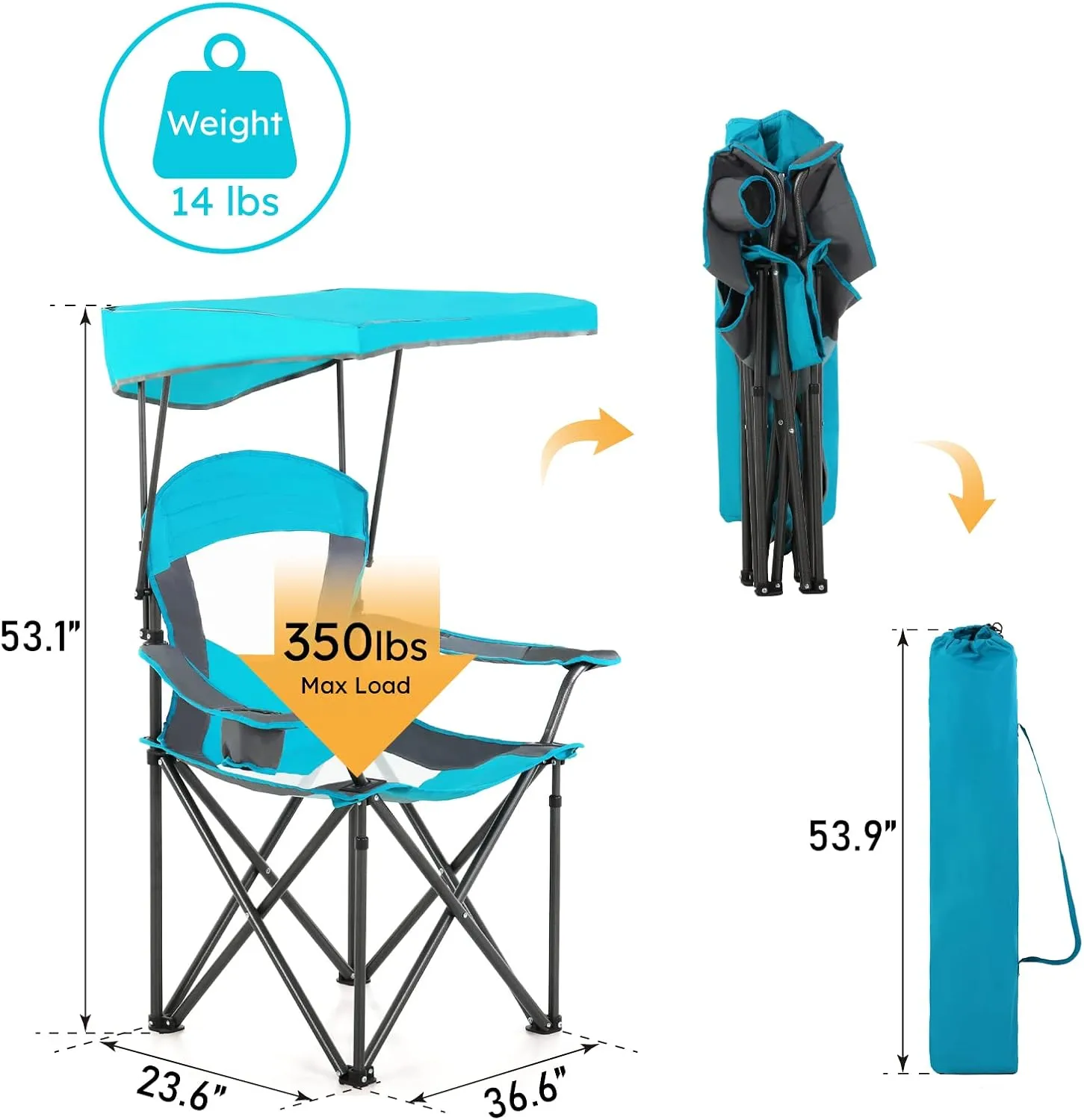 ALPHA CAMP Oversized Camping Chair with Shade Canopy, Folding Lawn Chairs