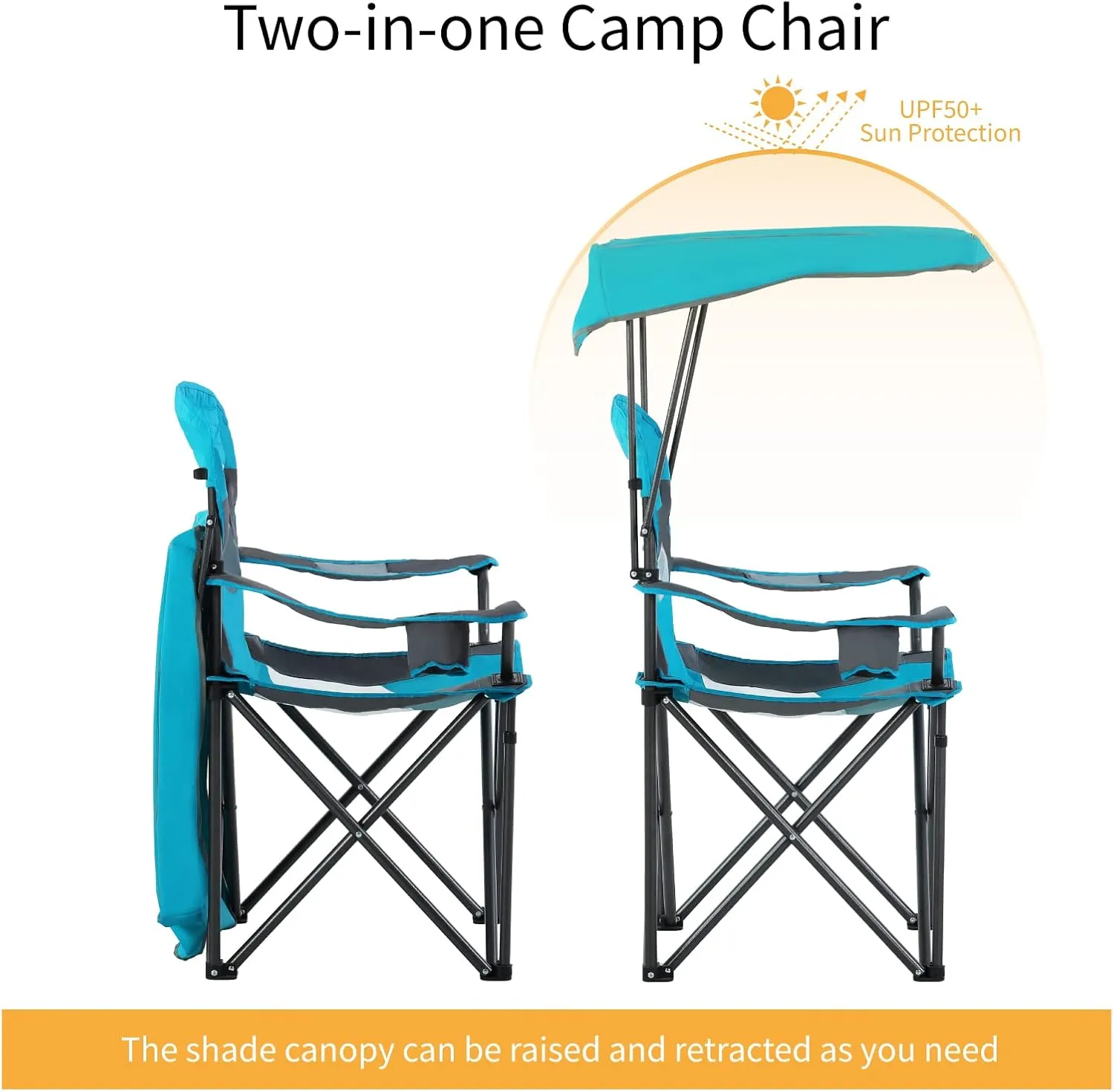 ALPHA CAMP Oversized Camping Chair with Shade Canopy, Folding Lawn Chairs