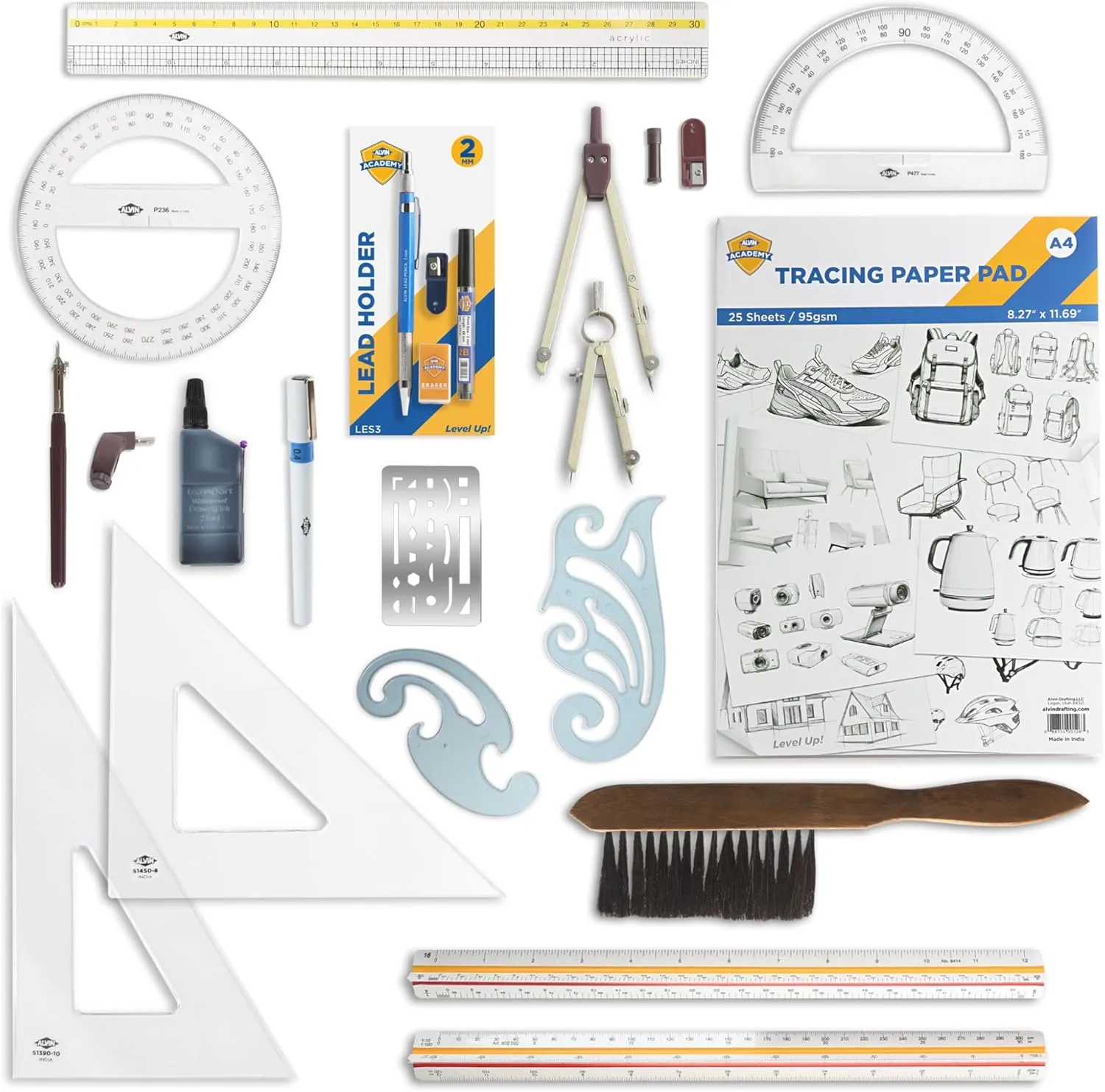 ALVIN Academy Drafting, Drawing and Design Signature Kit | 17 Pieces | Class Tools for Geometry, Architecture and Engineering Students | - Model DDKS3
