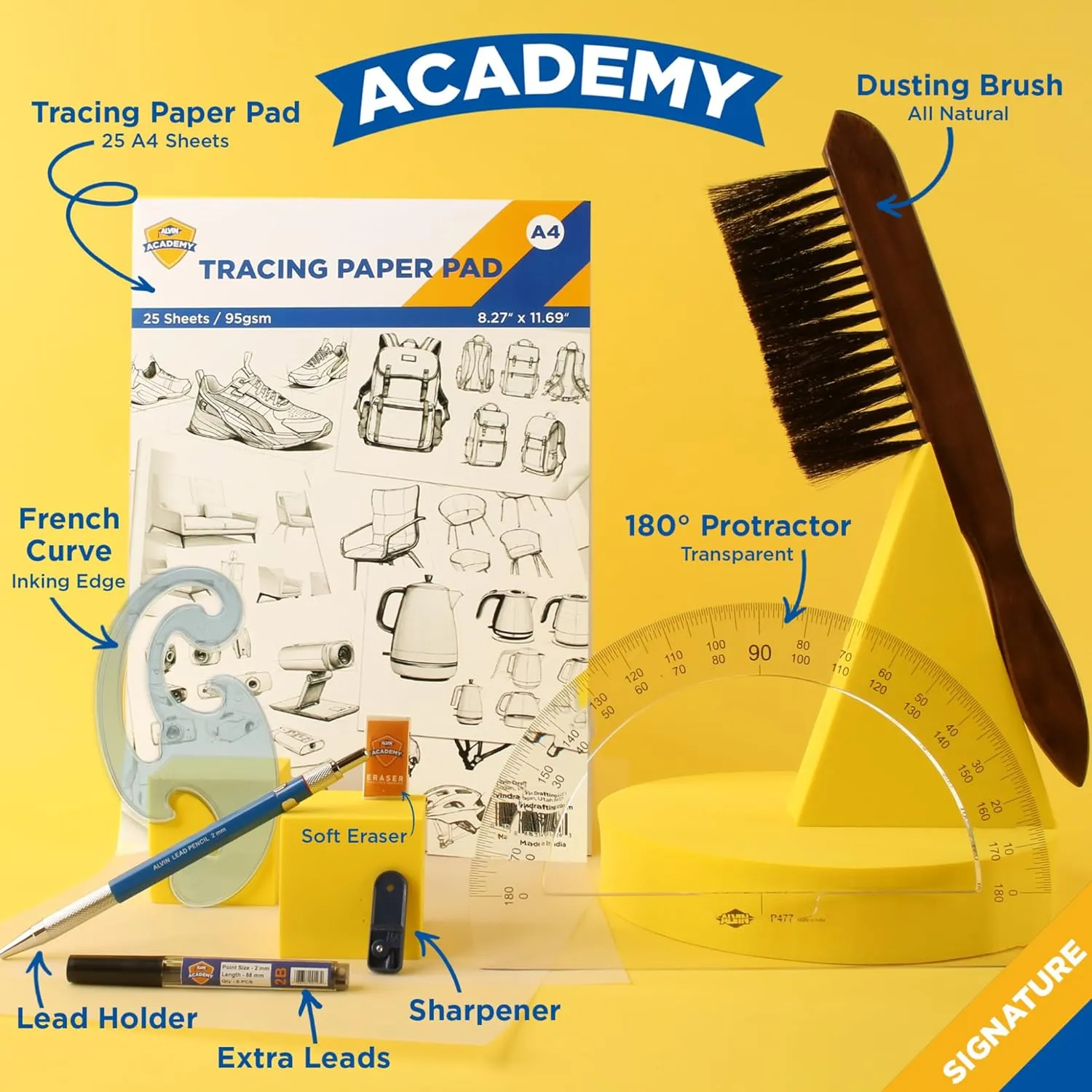 ALVIN Academy Drafting, Drawing and Design Signature Kit | 17 Pieces | Class Tools for Geometry, Architecture and Engineering Students | - Model DDKS3