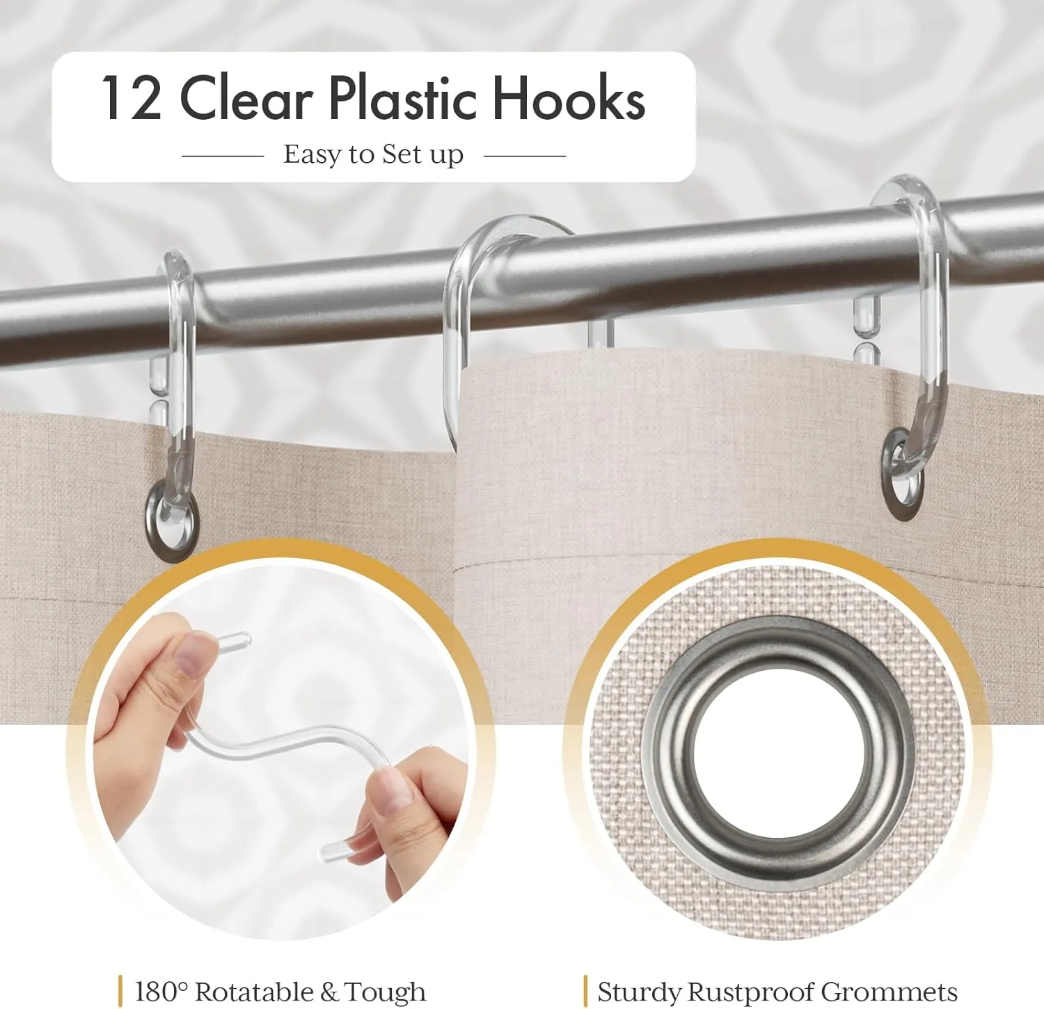AmazerBath Boho Shower Curtains for Bathroom, Beige Shower Curtain with Tassels, Modern Farmhouse Shower Curtain Set with Hooks, Neutral Shower Curtain Faux Linen, Water Repellent, 72x72 Inches