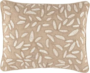 Amelia Embroidered Natural Decorative Pillow Cover, 16" Lumbar Size, Ivory Floral Pattern