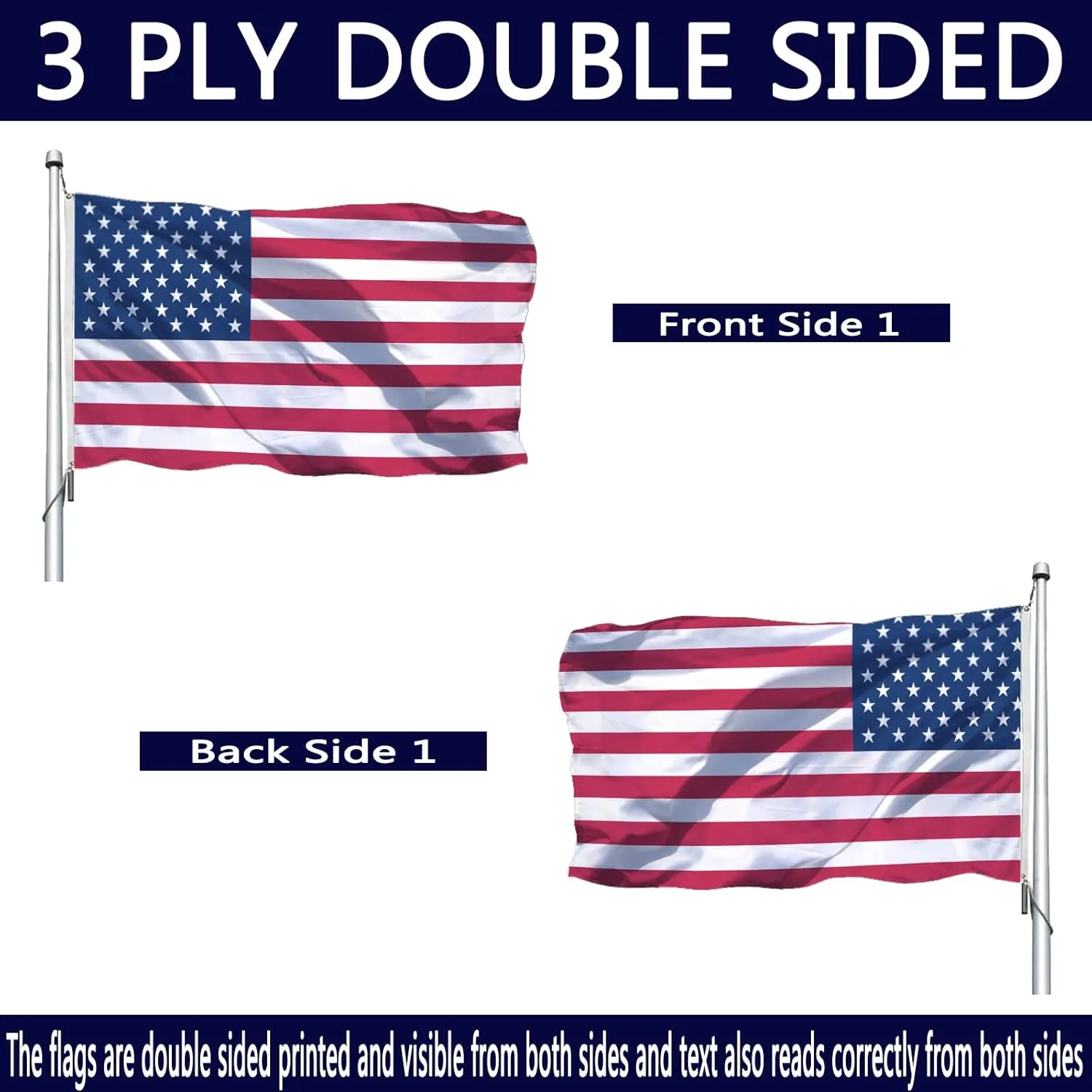 American Flags for Outside 3x5 Double Sided- Premium Heavy Duty Durable 3ply Large USA/US Patriotic Flag Made in USA High Wind for Boat Decorations United States Flags Banner with 2 Brass Grommets 4