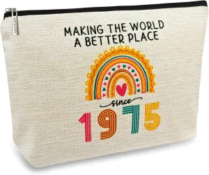 ancpeany Happy 50th Birthday Gifts for Women Her, 50th Birthday Decorations Makeup Bag, Best 1975 Anniversary 50 Year Old Gift Ideas for Wife, Mom, Mothers Day, Christmas, Cosmetic Travel Pouch