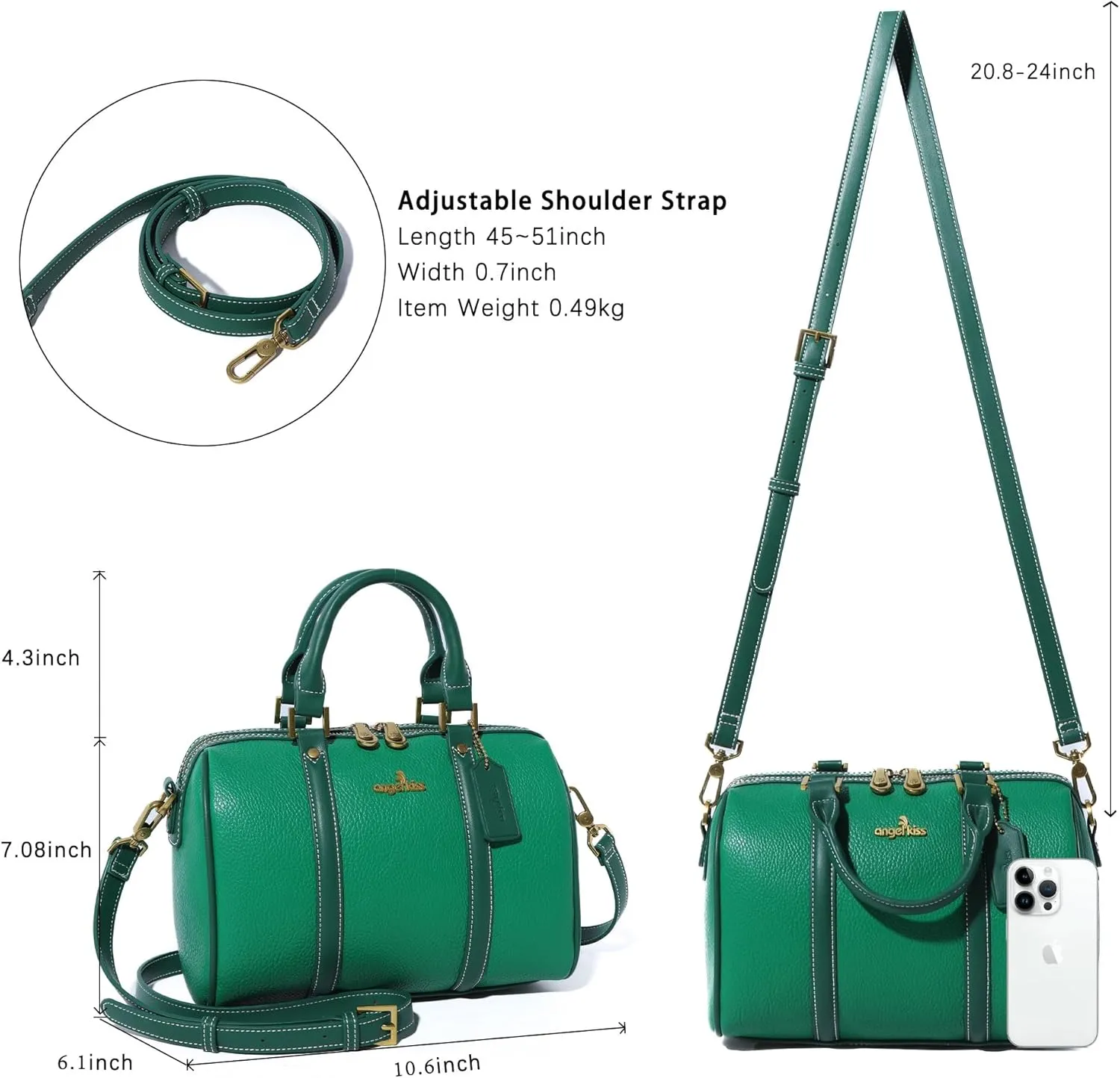 Angel Kiss Women Satchel Purses and Handbags Vegan Leather Boston Barrel Bag Top Handle Shoulder Purse with Crossbody Strap