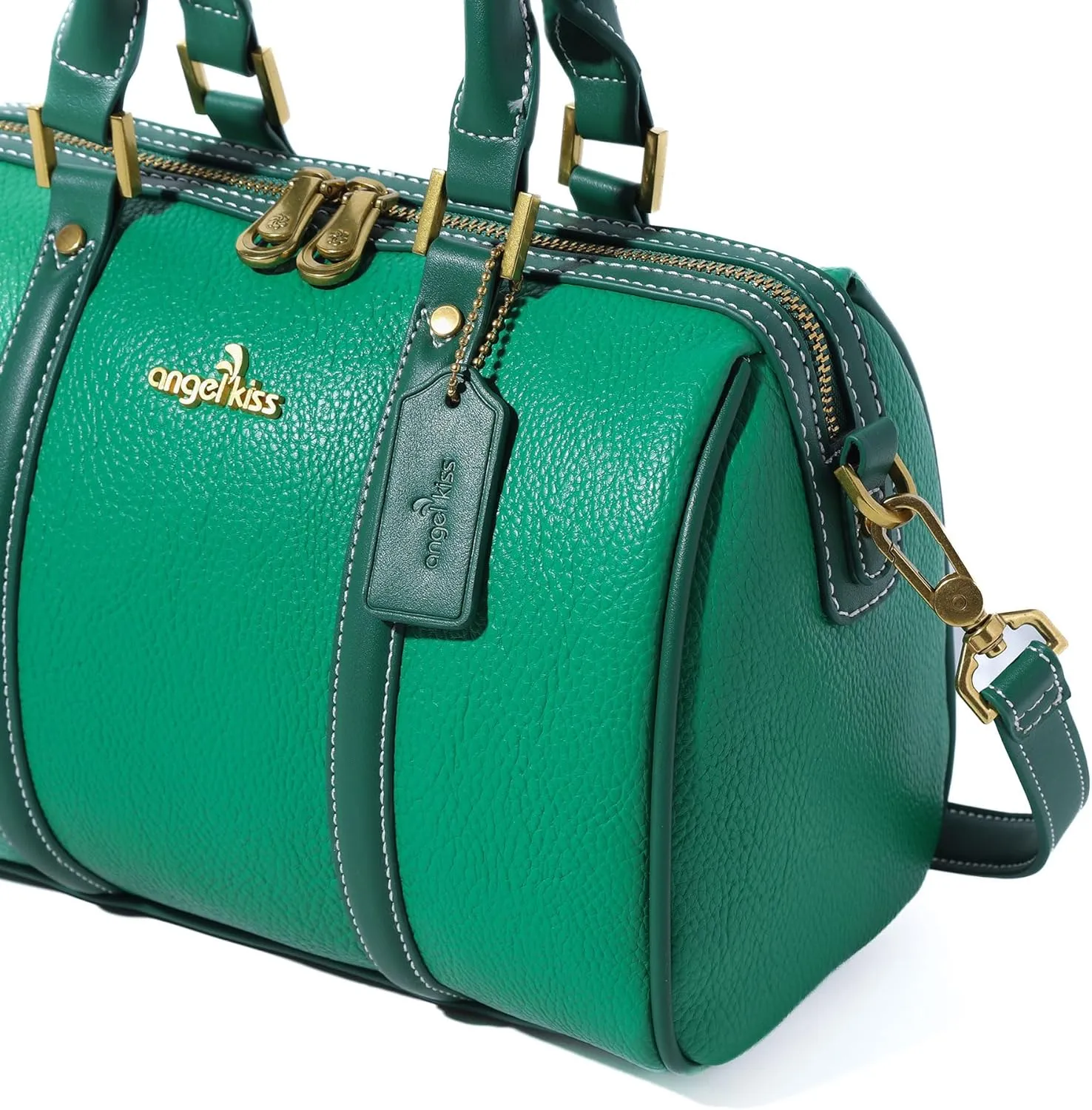 Angel Kiss Women Satchel Purses and Handbags Vegan Leather Boston Barrel Bag Top Handle Shoulder Purse with Crossbody Strap