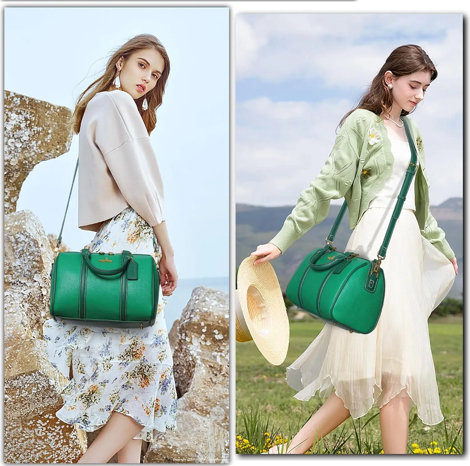 Angel Kiss Women Satchel Purses and Handbags Vegan Leather Boston Barrel Bag Top Handle Shoulder Purse with Crossbody Strap