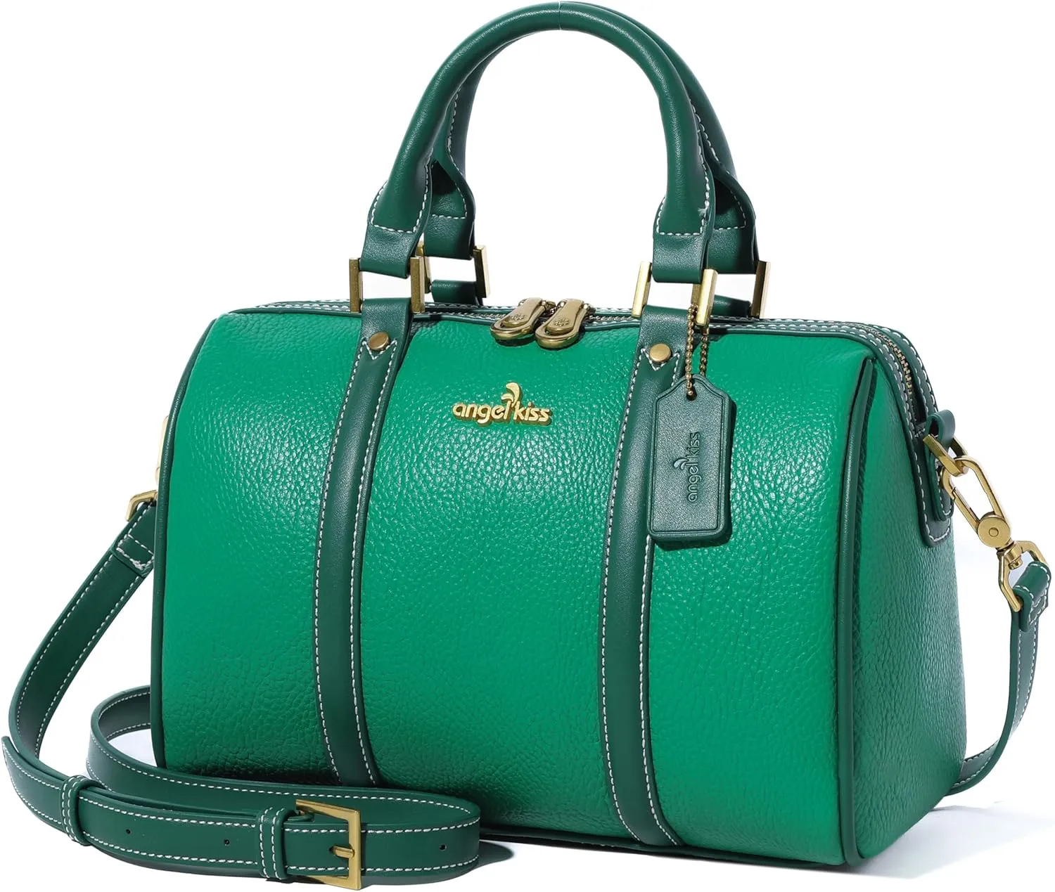 Angel Kiss Women Satchel Purses and Handbags Vegan Leather Boston Barrel Bag Top Handle Shoulder Purse with Crossbody Strap