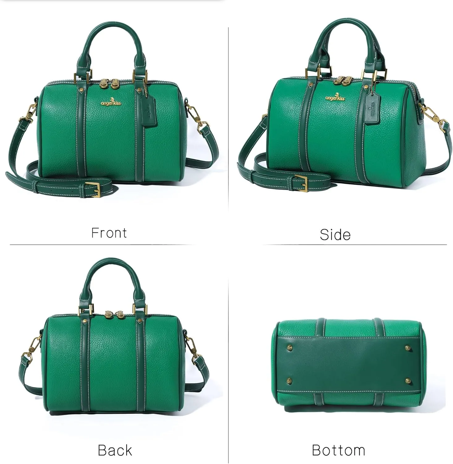 Angel Kiss Women Satchel Purses and Handbags Vegan Leather Boston Barrel Bag Top Handle Shoulder Purse with Crossbody Strap