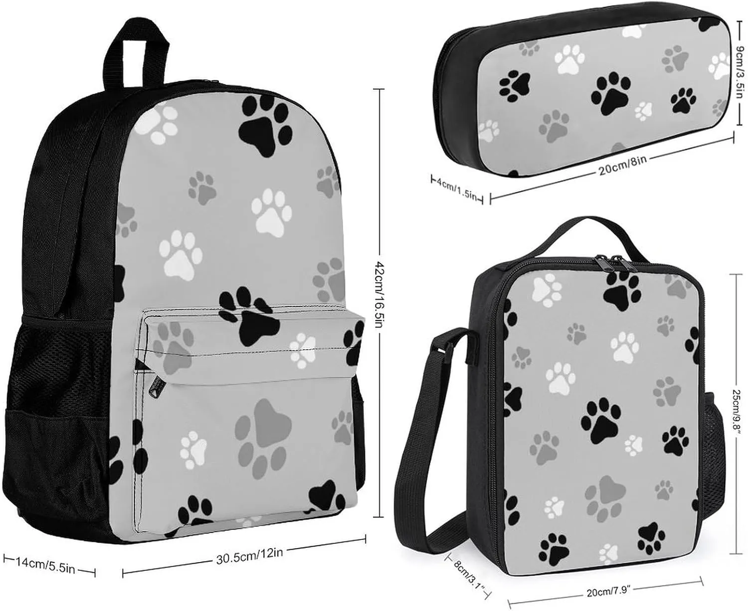 Animal Paw Prints Lightweight Pocket Backpack Crossbody Lunch Bag Set Unisex