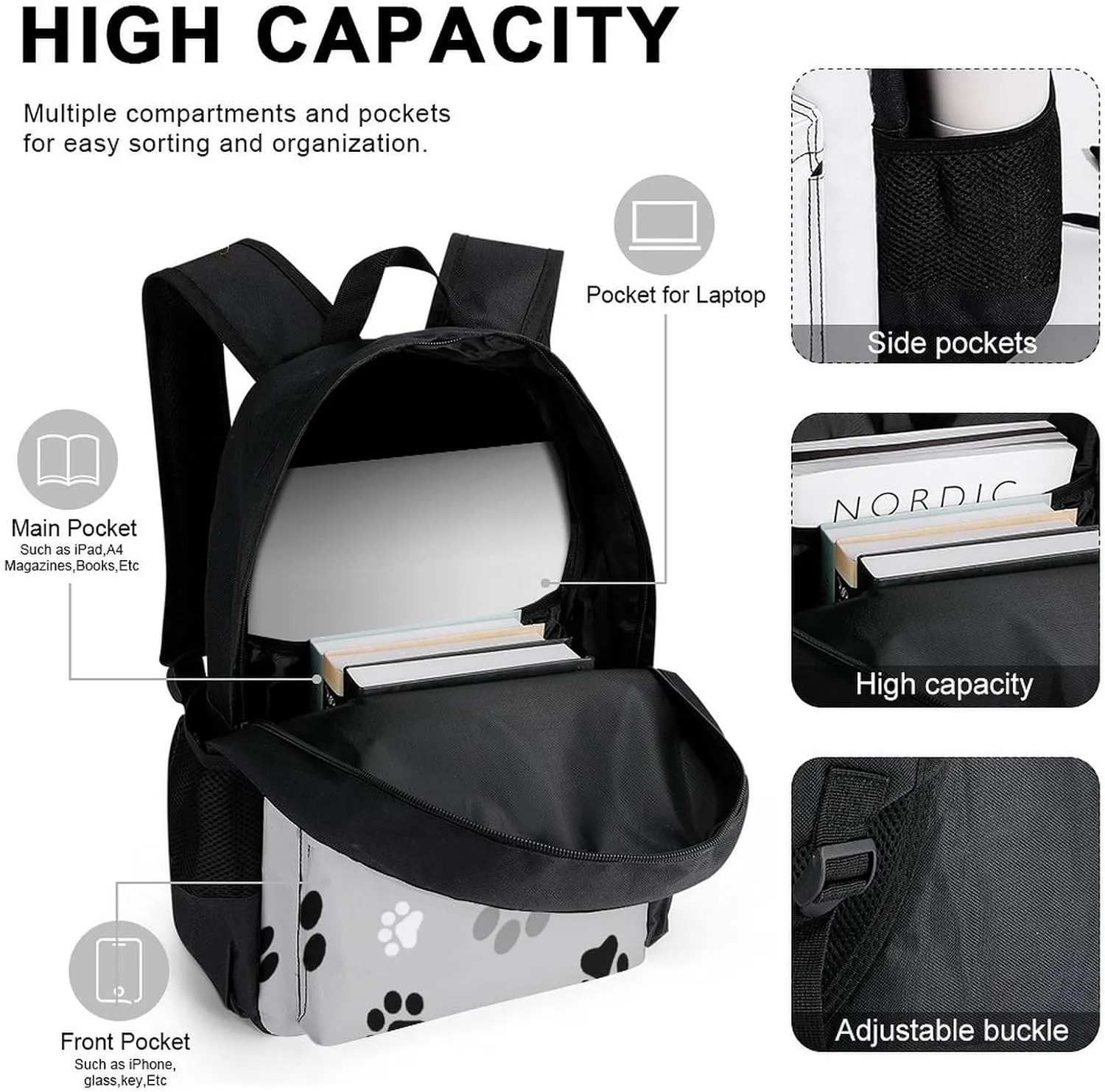 Animal Paw Prints Lightweight Pocket Backpack Crossbody Lunch Bag Set Unisex