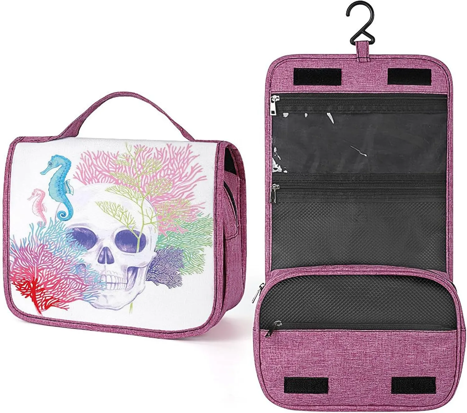 Animal Print,Toiletry Bag Travel Bag with Hanging Hook,Halloween Pirate Skull Head,Water-resistant Makeup Cosmetic Bag Travel Organizer for Accessories,Full-size Container,Blue