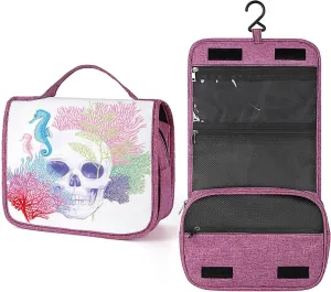 Animal Print,Toiletry Bag Travel Bag with Hanging Hook,Halloween Pirate Skull Head,Water-resistant Makeup Cosmetic Bag Travel Organizer for Accessories,Full-size Container,Blue