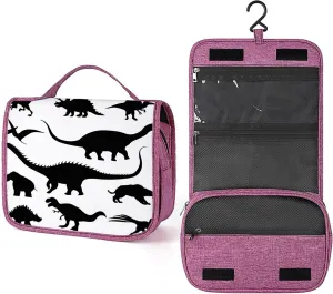 Animals Print,Toiletry Bag Travel Bag with Hanging Hook,Various Black Dinosaur,Water-resistant Makeup Cosmetic Bag Organizer for Makeup Accessories,Full-size Container,Toiletries,Black White