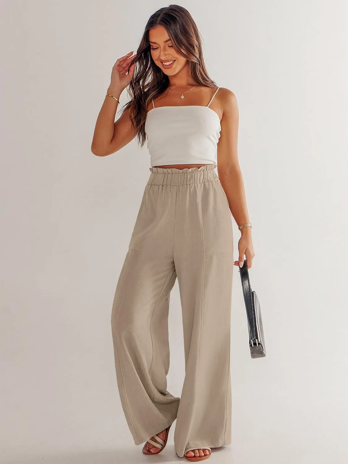 ANRABESS Womens Linen Pants 2025 Summer Casual Loose Wide Leg Palazzo Pants High Waist Flowy Beach Trousers Work Outfits